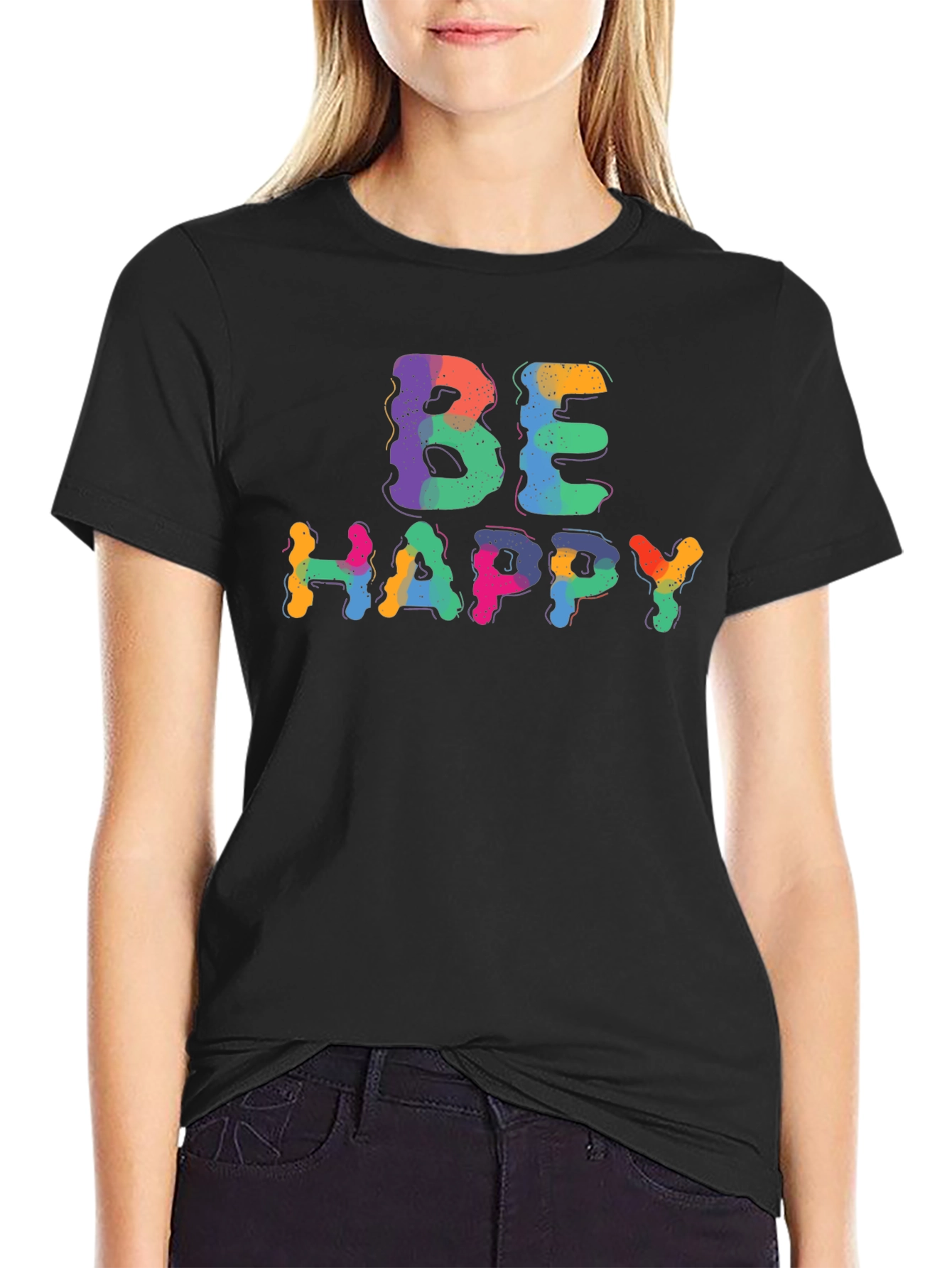 Be Happy Graphic Tee - Unisex Black Cotton T-Shirt
