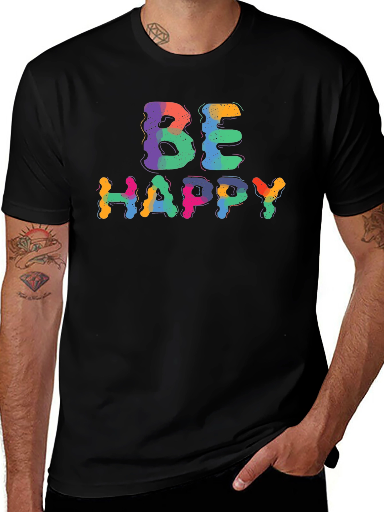 Be Happy Graphic Tee - Unisex Black Cotton T-Shirt