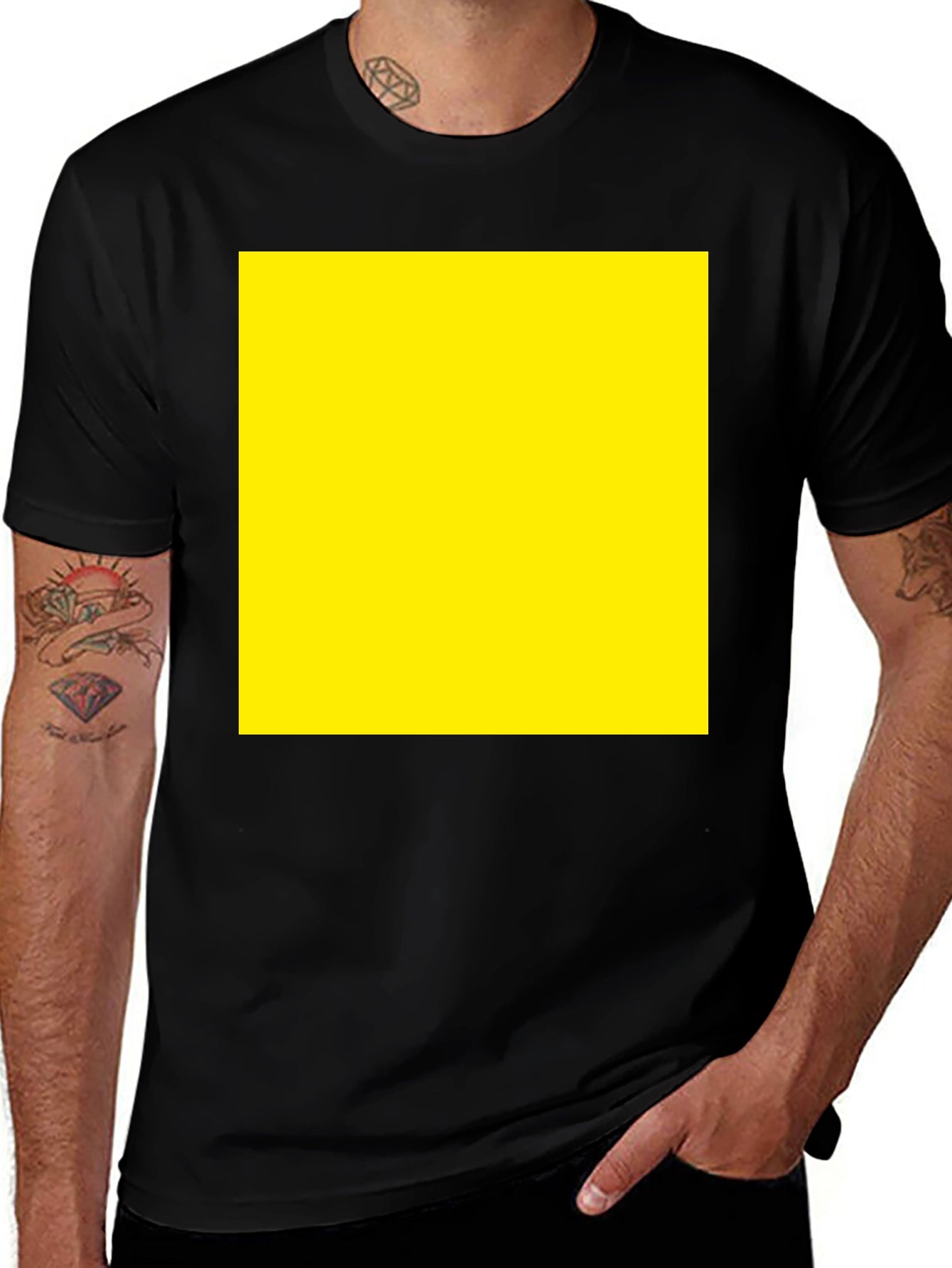 Black Tee with Yellow Square Graphic