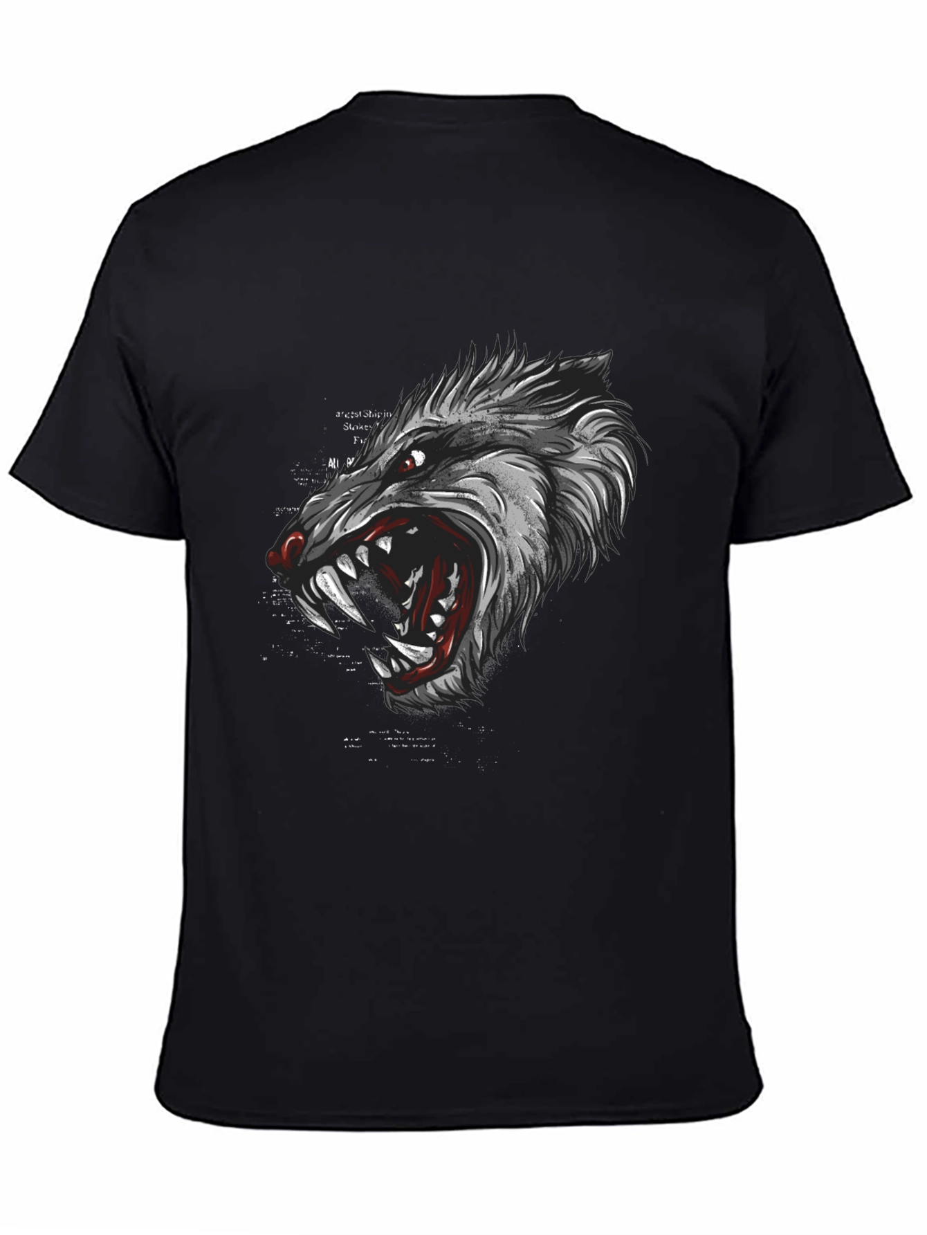 Mens Black Graphic T-Shirt - Wolf Design