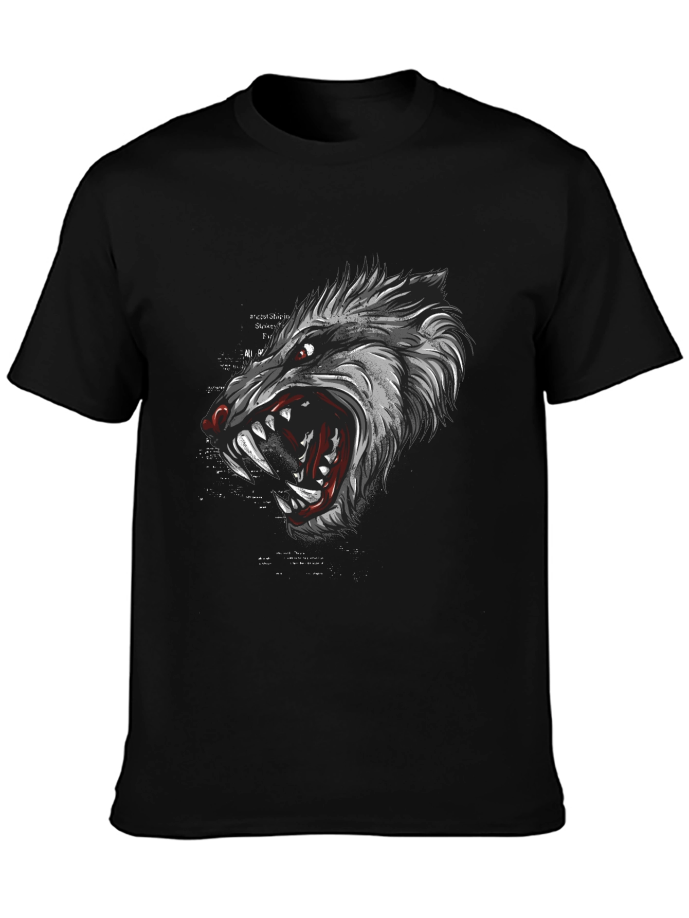 Mens Black Graphic T-Shirt - Wolf Design