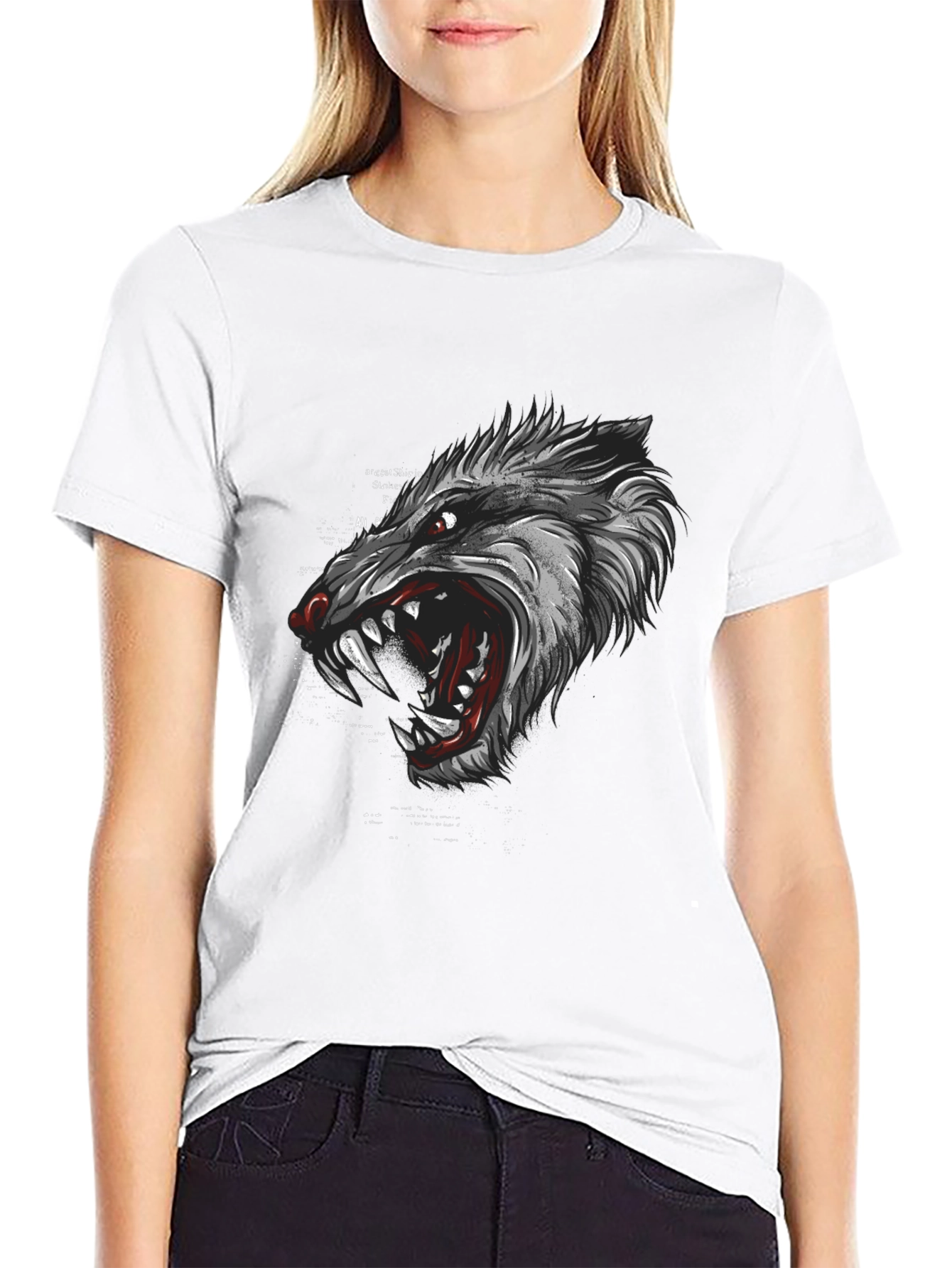 Mens Black Graphic T-Shirt - Wolf Design