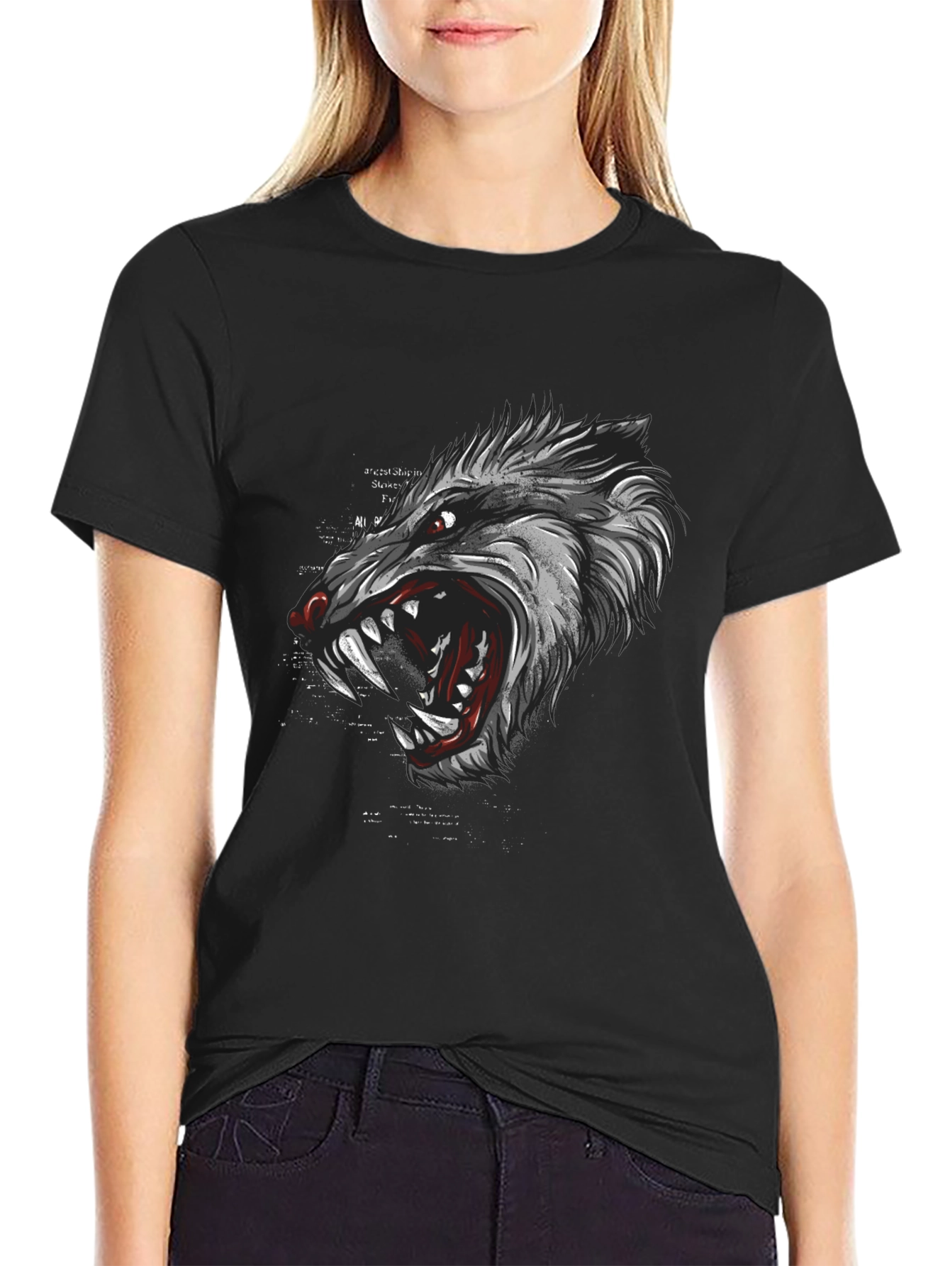 Mens Black Graphic T-Shirt - Wolf Design