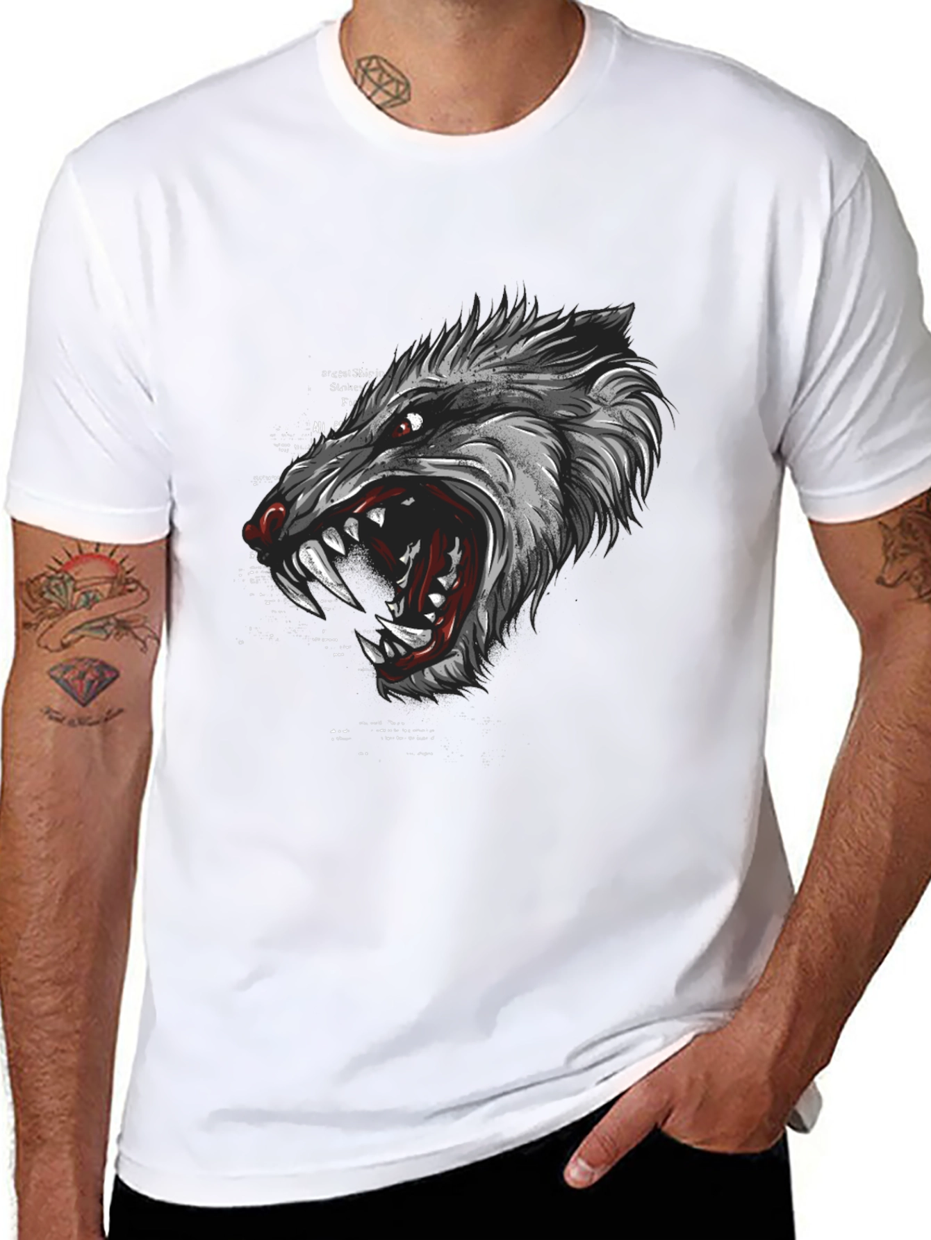 Mens Black Graphic T-Shirt - Wolf Design