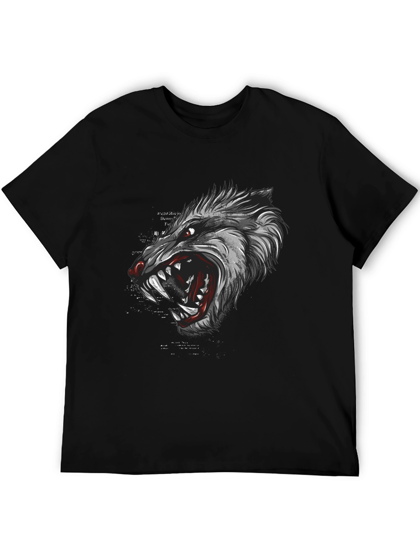 Mens Black Graphic T-Shirt - Wolf Design
