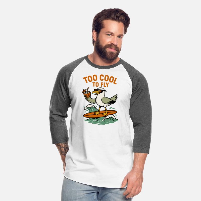 Too Cool to Fly | Funny Surfing Seagull Design