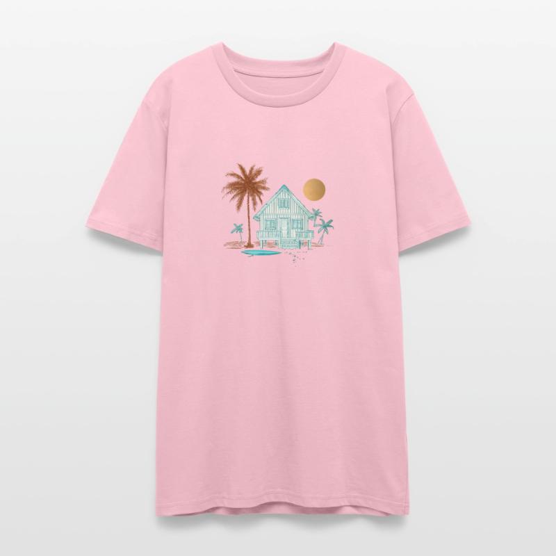 Tropical Scene Featuring Cabin And Palm trees