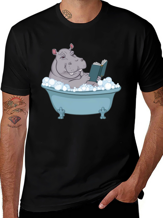 Hippo Reading in Tub Graphic Tee - Unisex Black T-Shirt
