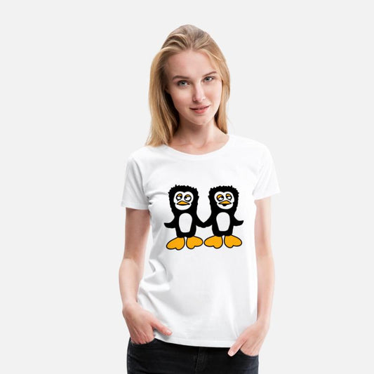 Two Penguins Team 2 Friends Confused Hands Holding