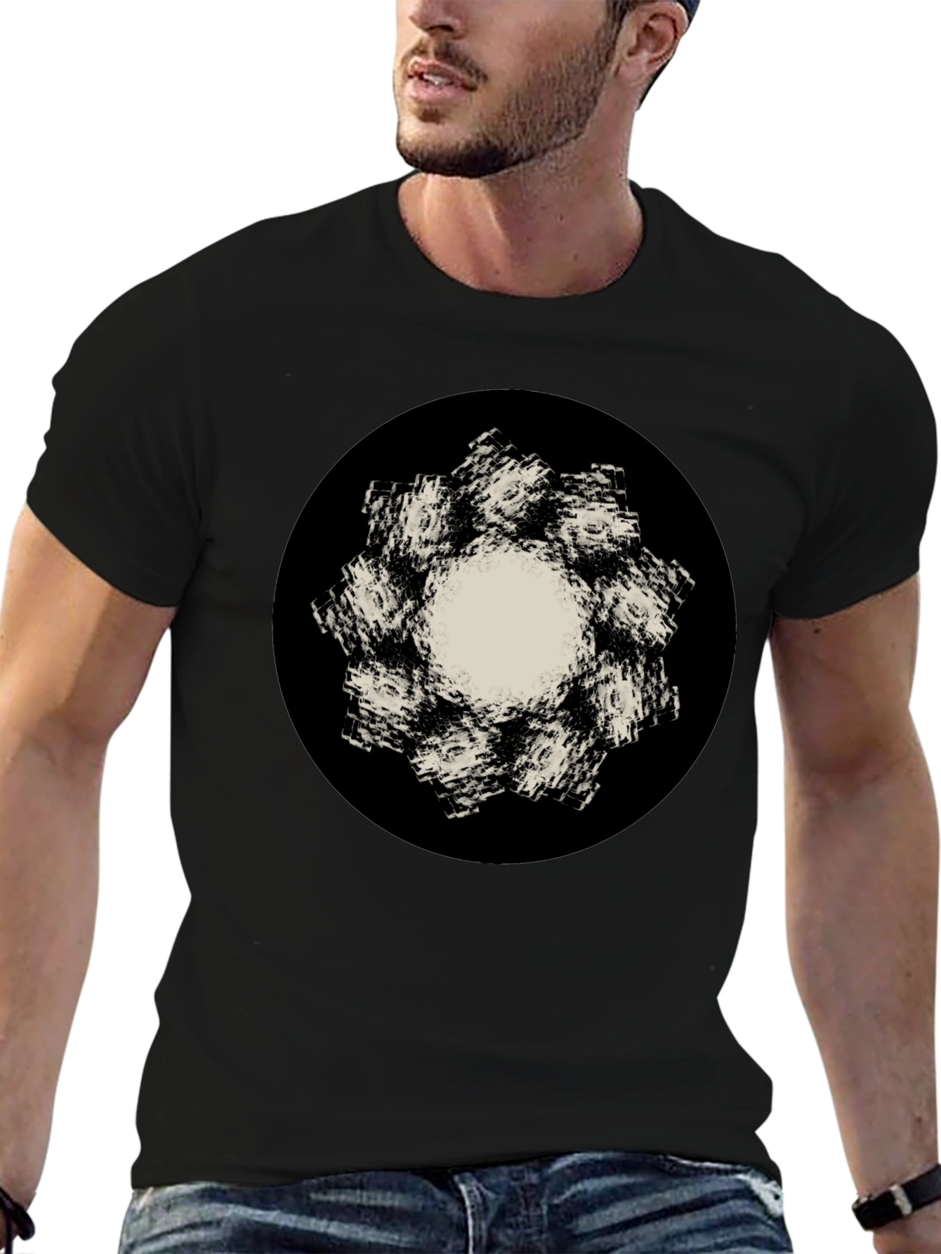 Abstract Flower Graphic Black T-Shirt