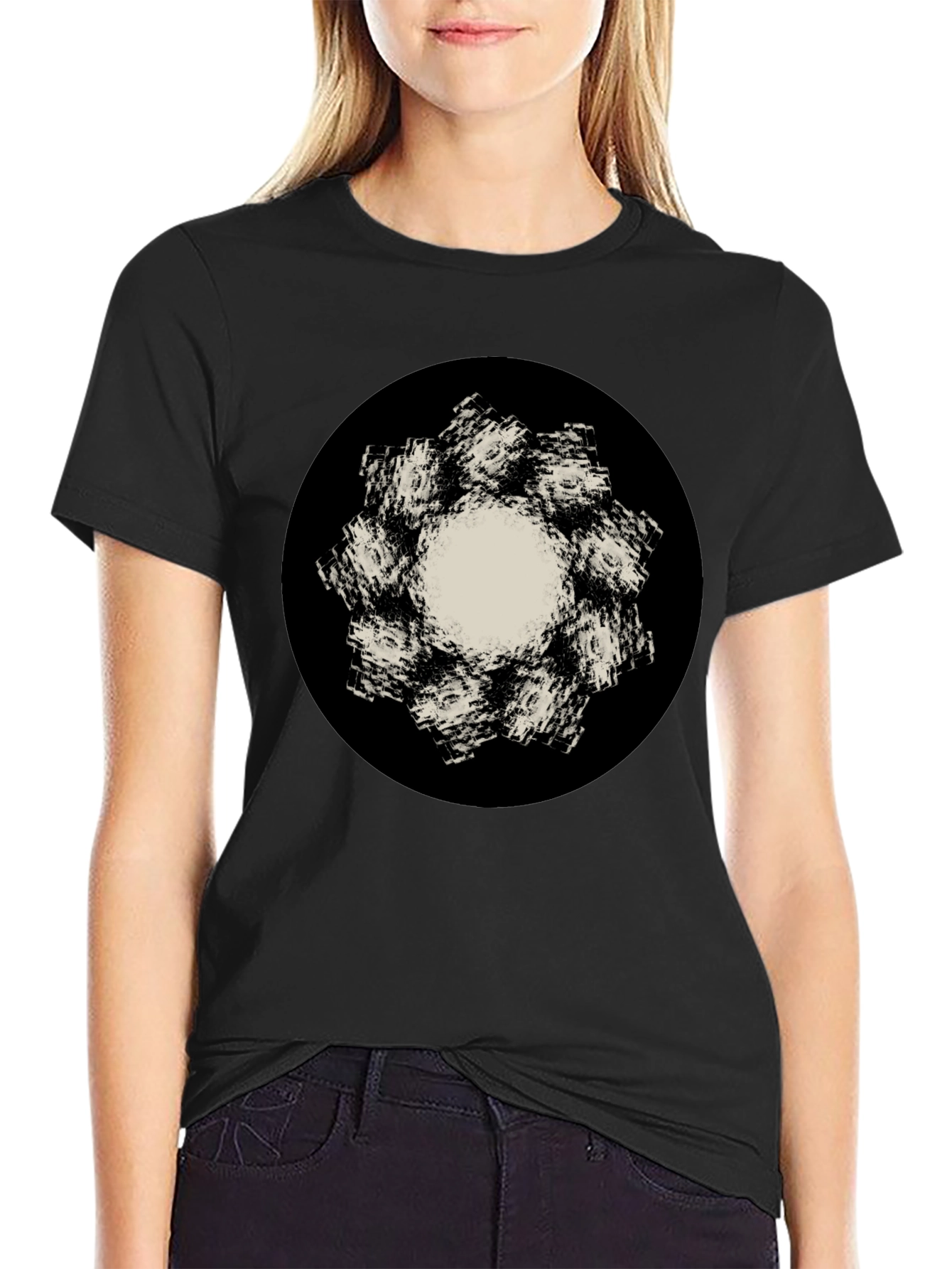 Abstract Flower Graphic Black T-Shirt