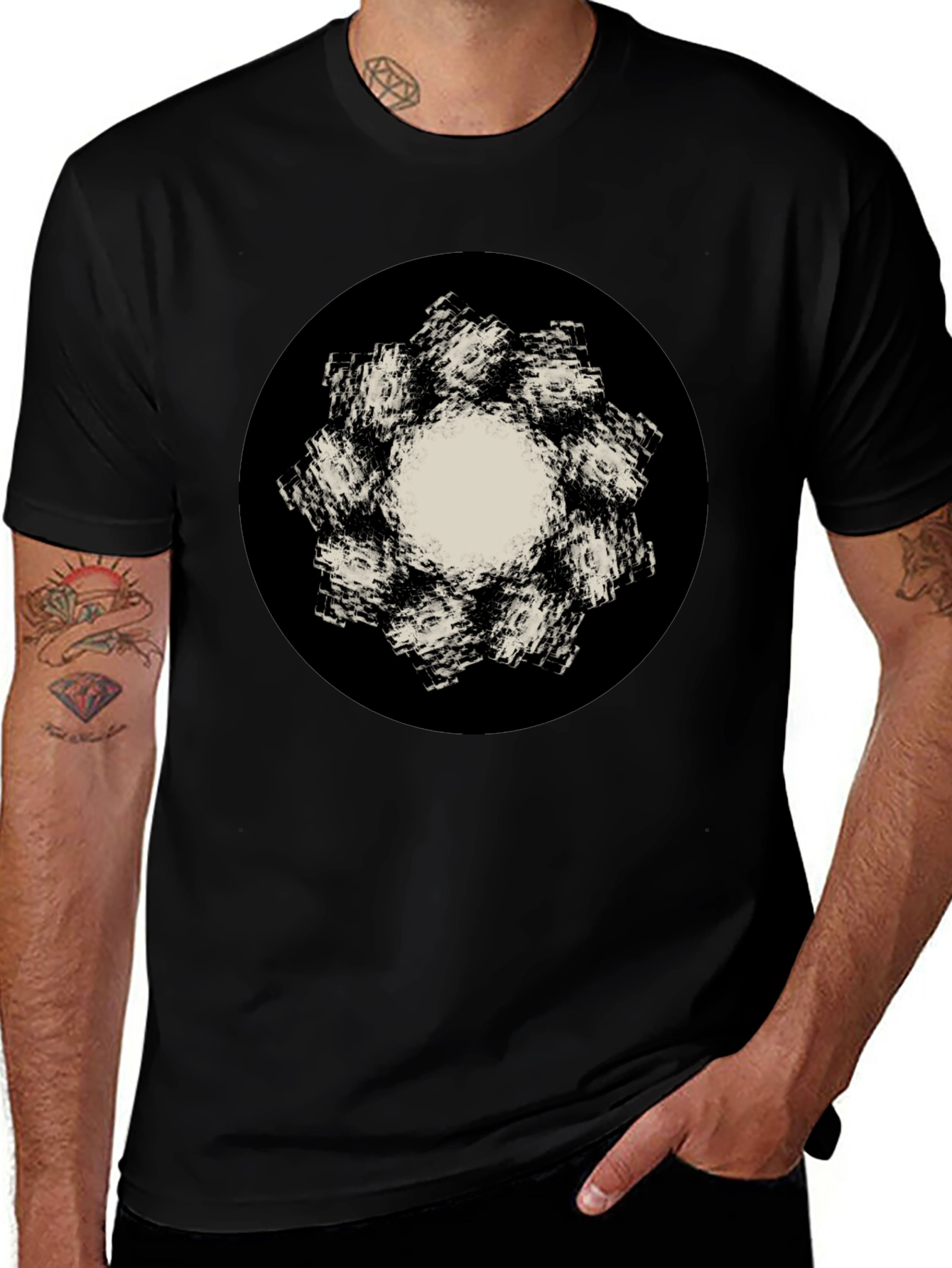 Abstract Flower Graphic Black T-Shirt