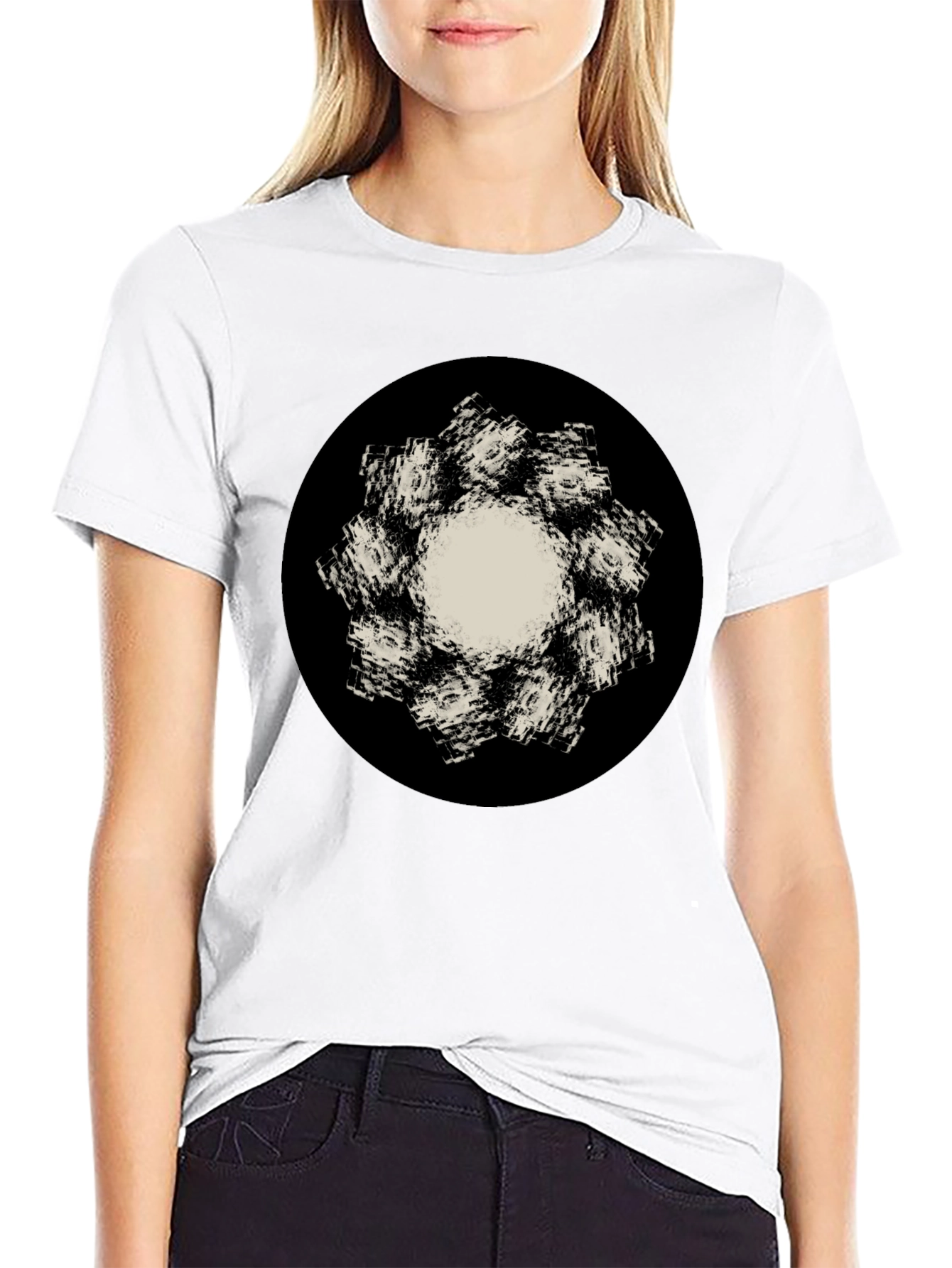 Abstract Flower Graphic Black T-Shirt