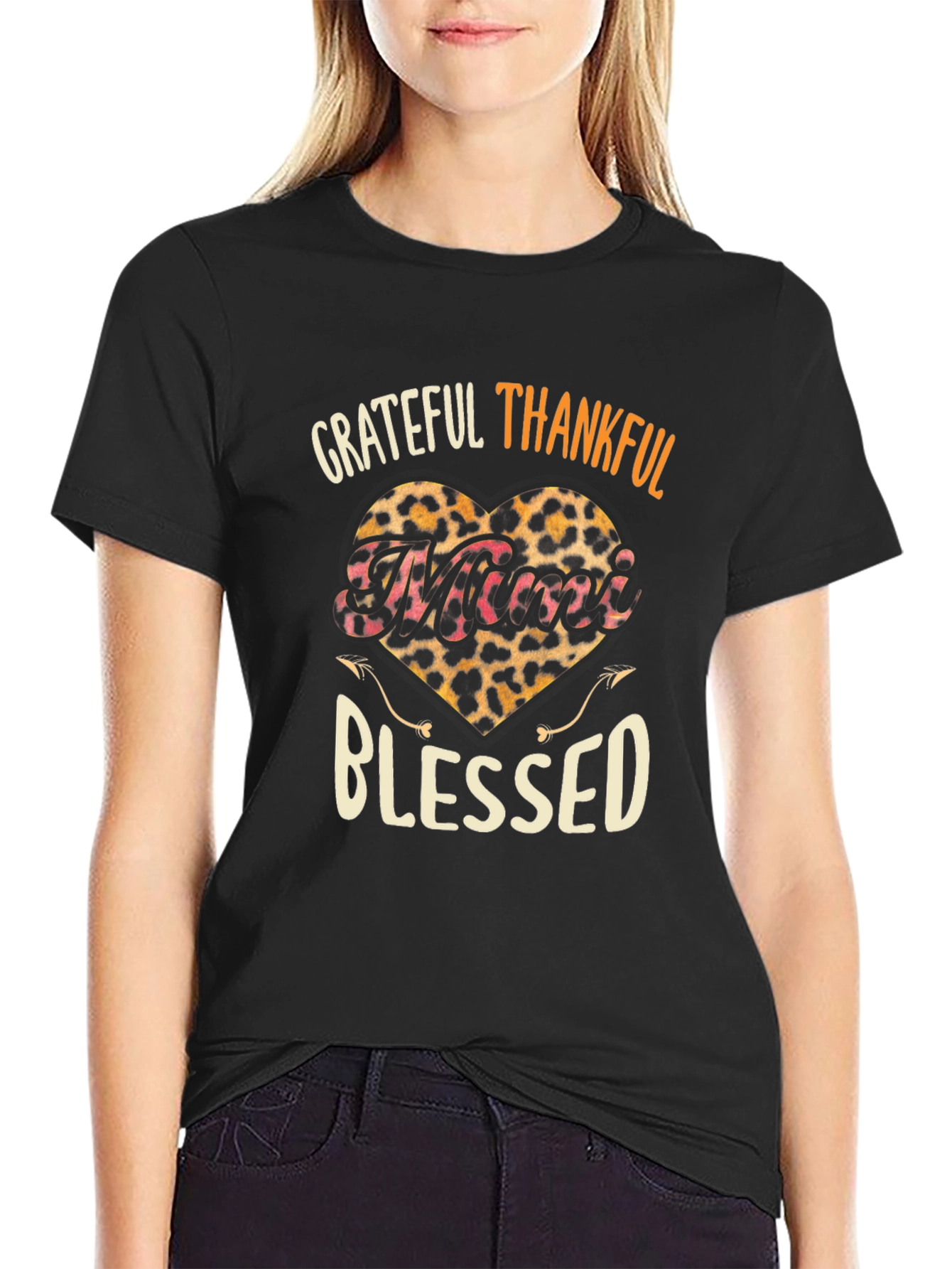 Grateful Thankful Blessed Leopard Heart T-Shirt