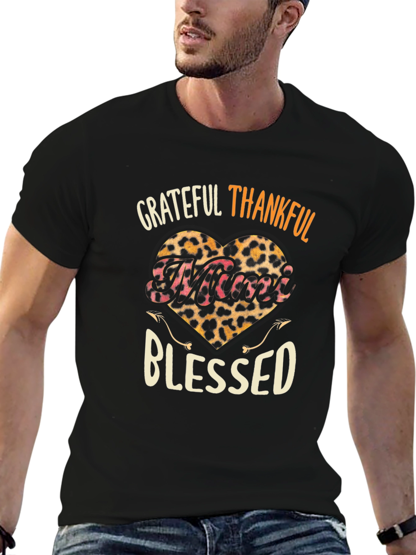 Grateful Thankful Blessed Leopard Heart T-Shirt