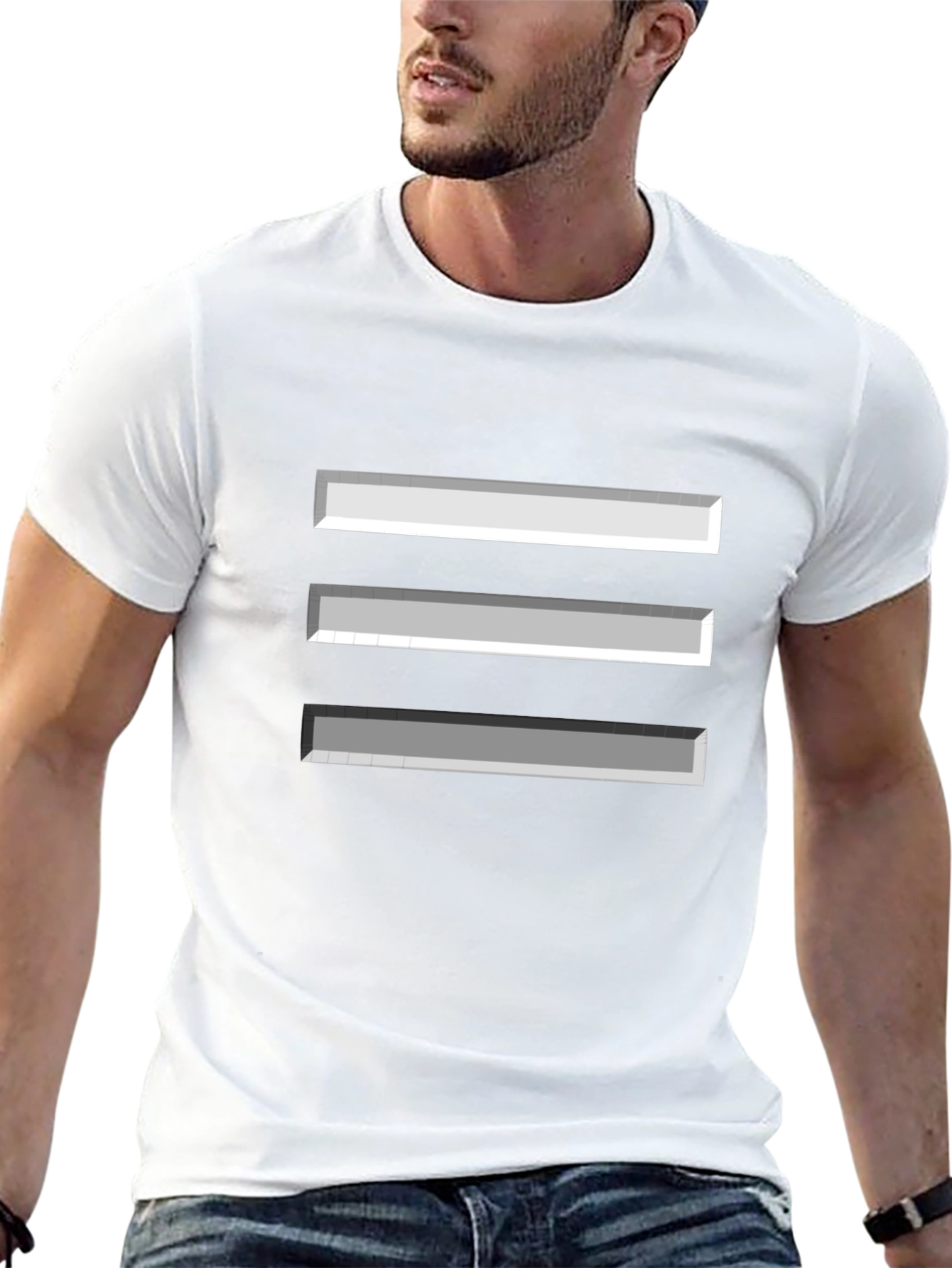 Modern Minimalist Three-Line Graphic T-Shirt