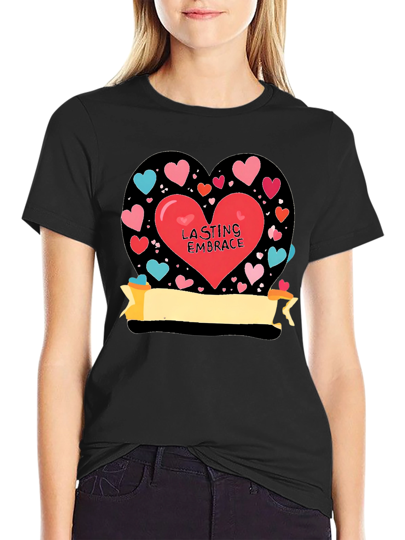 Lasting Embrace Heart Graphic Tee - Black