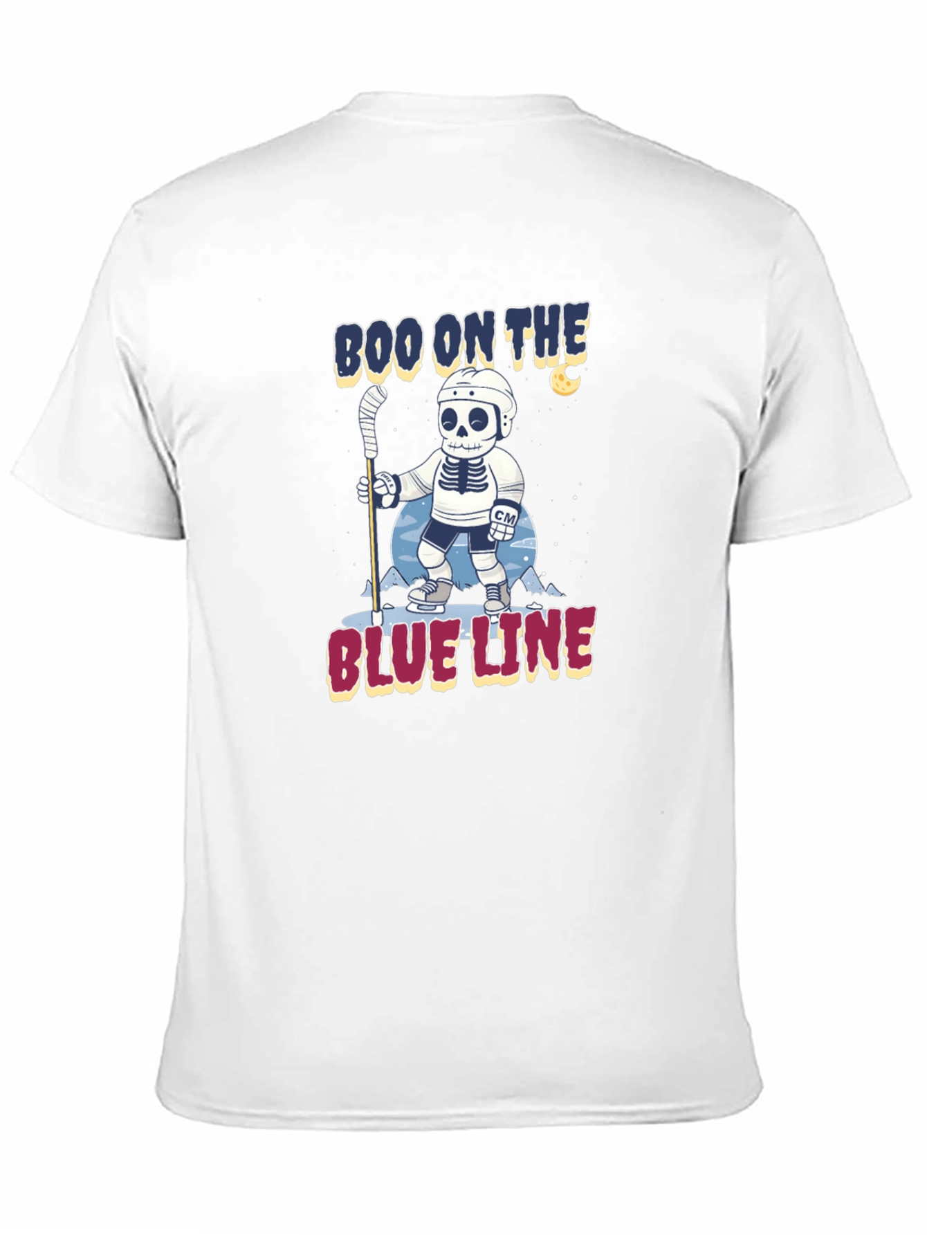 Boo on the Blue Line Hockey Skeleton T-Shirt