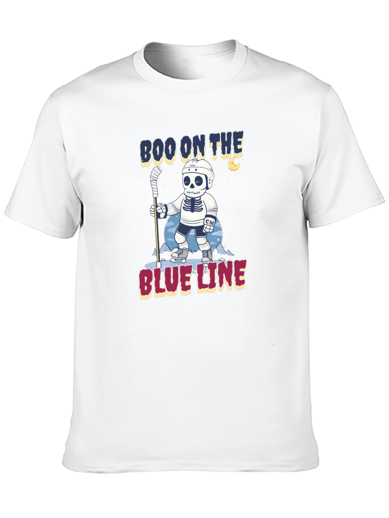 Boo on the Blue Line Hockey Skeleton T-Shirt