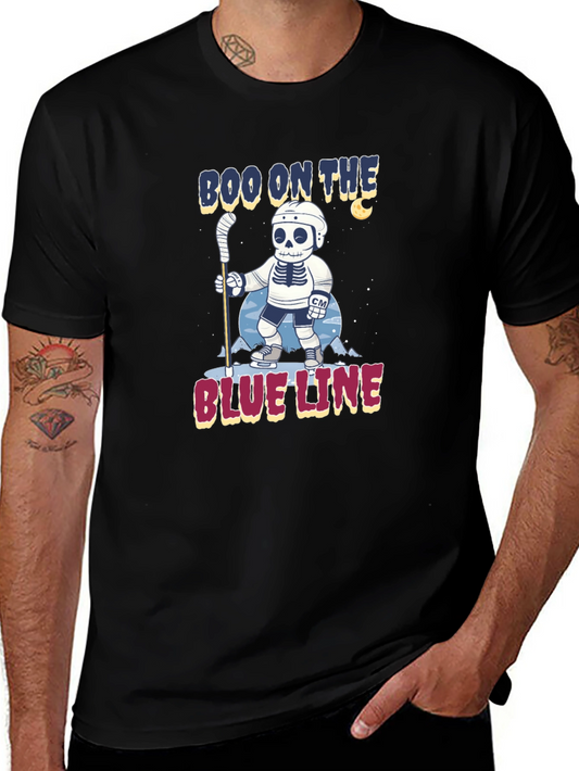 Boo on the Blue Line Hockey Skeleton T-Shirt