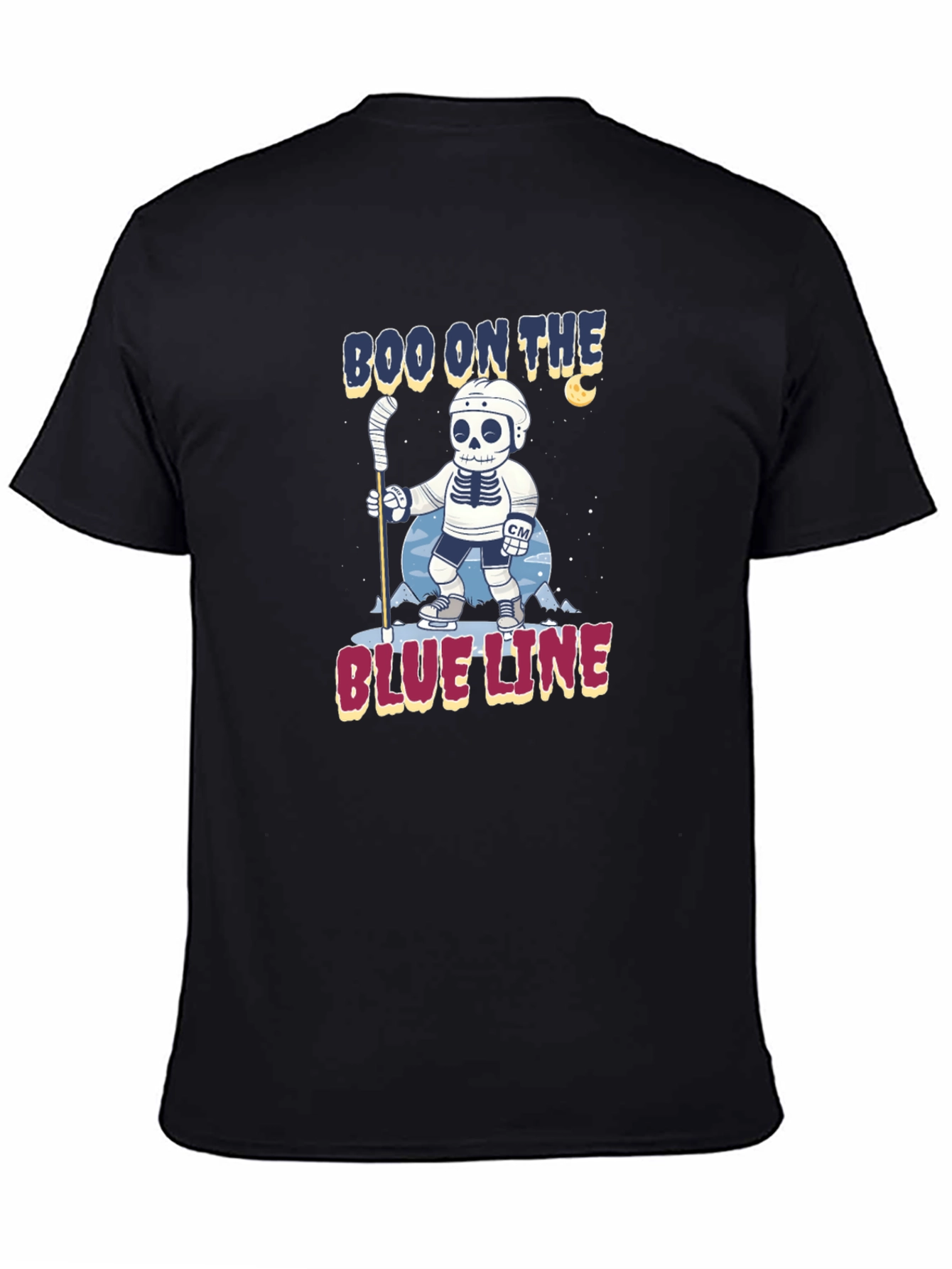 Boo on the Blue Line Hockey Skeleton T-Shirt