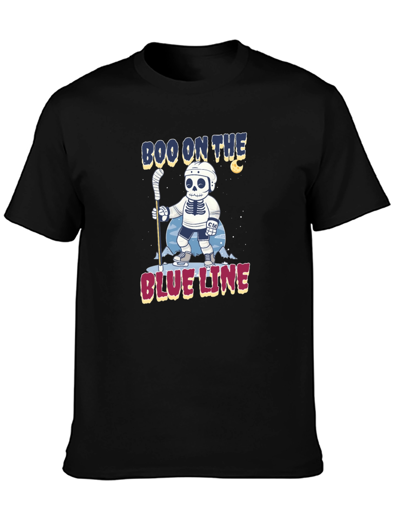 Boo on the Blue Line Hockey Skeleton T-Shirt