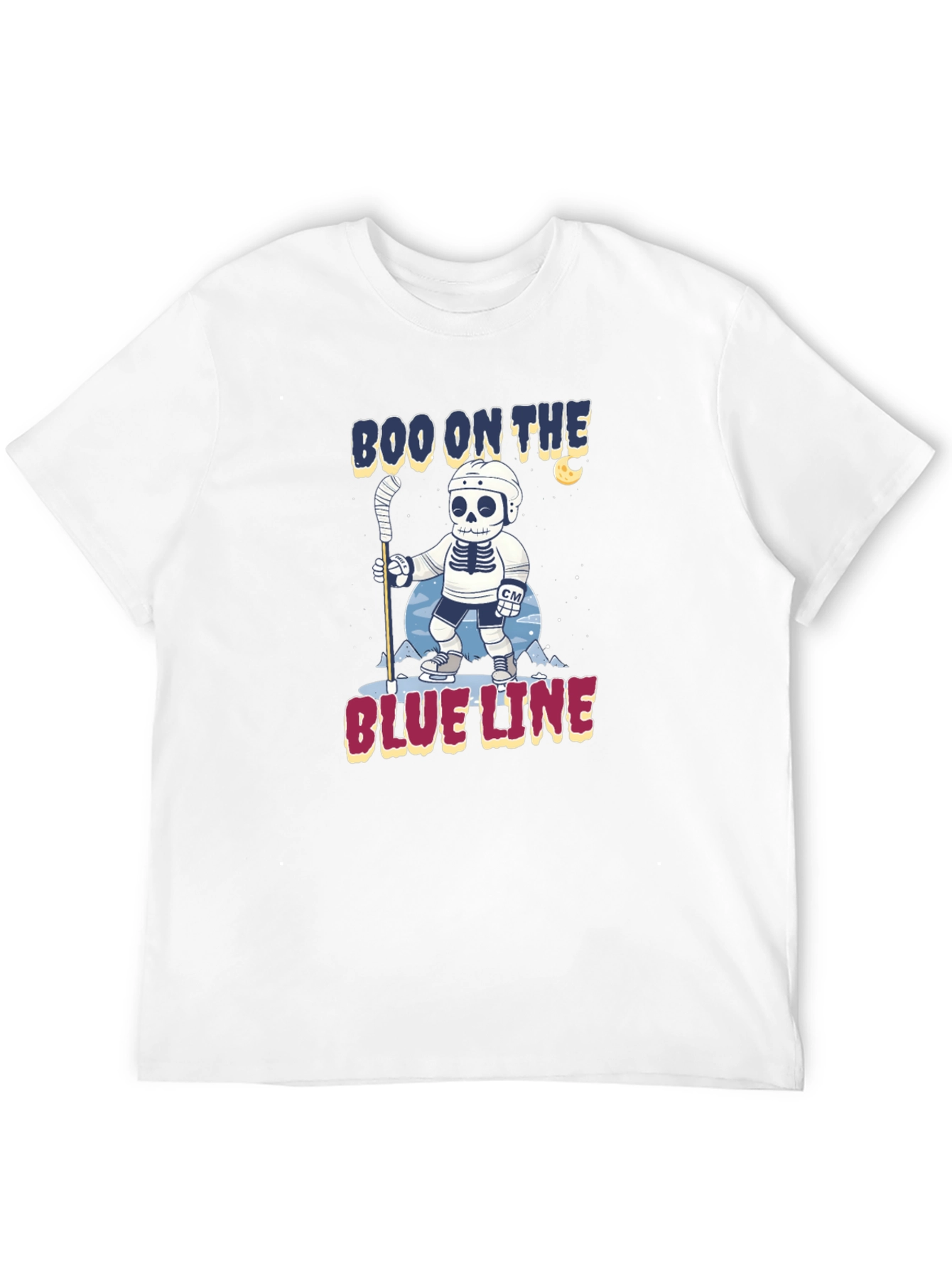 Boo on the Blue Line Hockey Skeleton T-Shirt