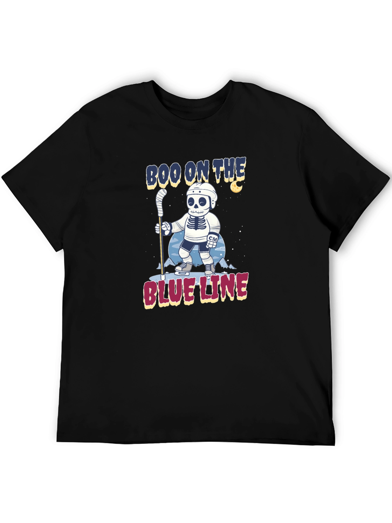 Boo on the Blue Line Hockey Skeleton T-Shirt