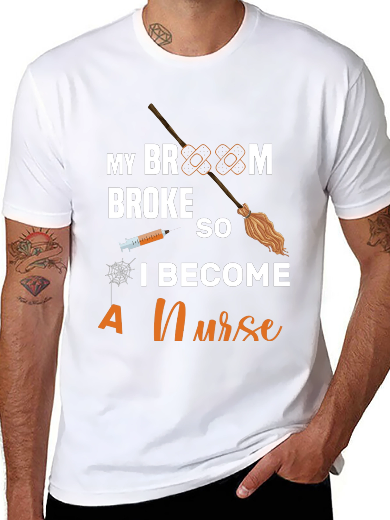Funny Halloween Nurse T-Shirt - Broom Broke