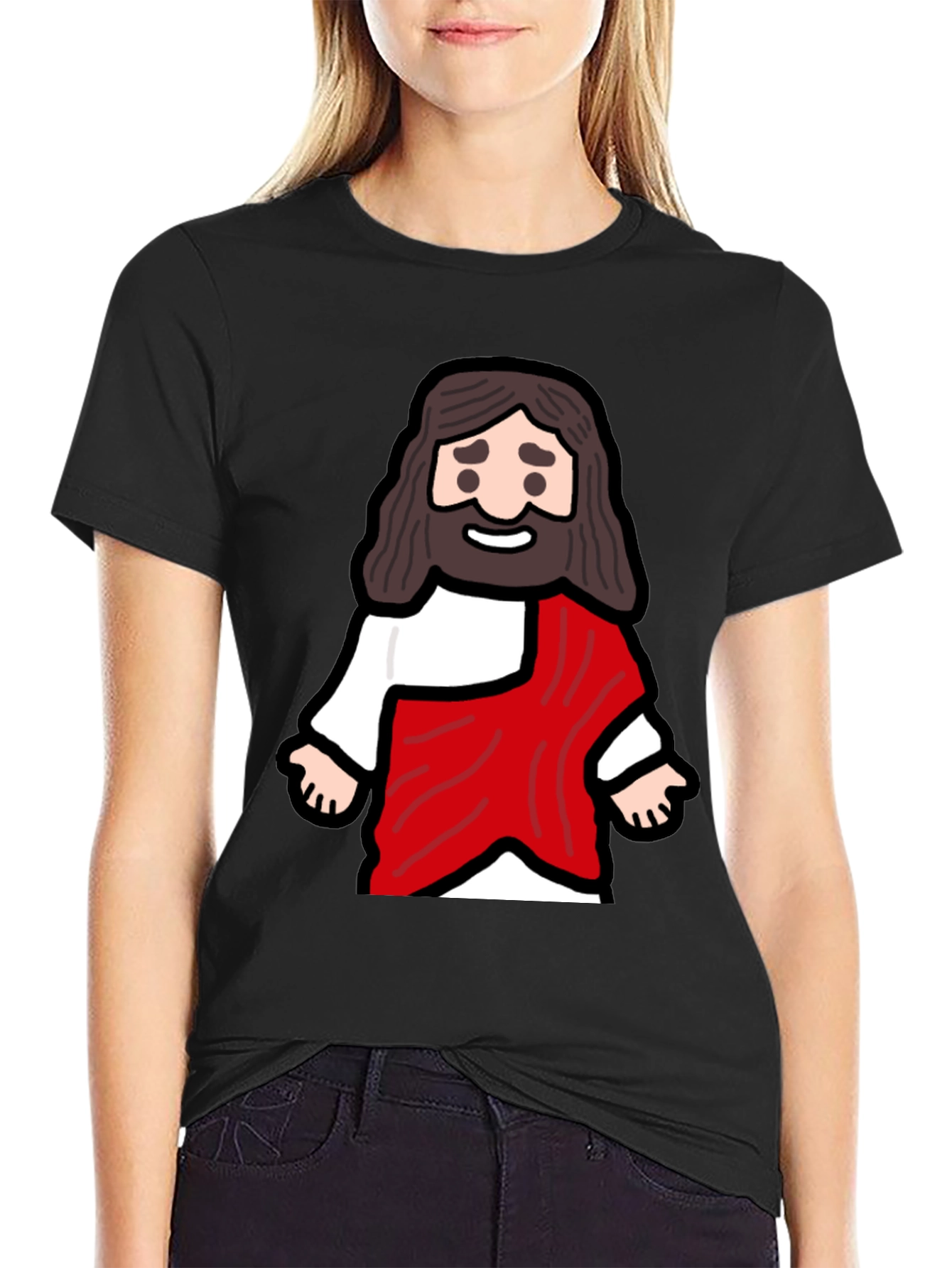 Cartoon Jesus Graphic T-Shirt - Black