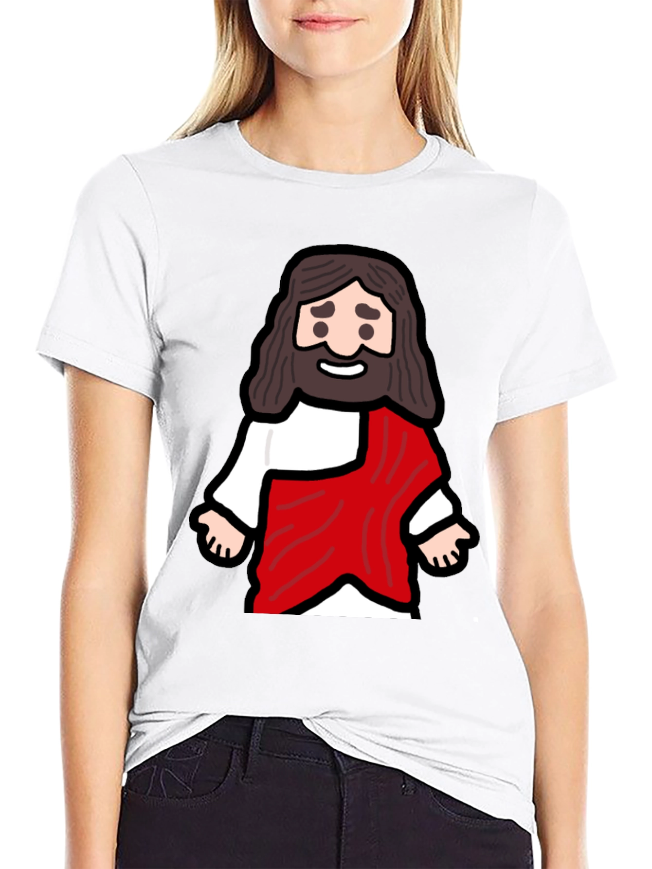 Cartoon Jesus Graphic T-Shirt - Black