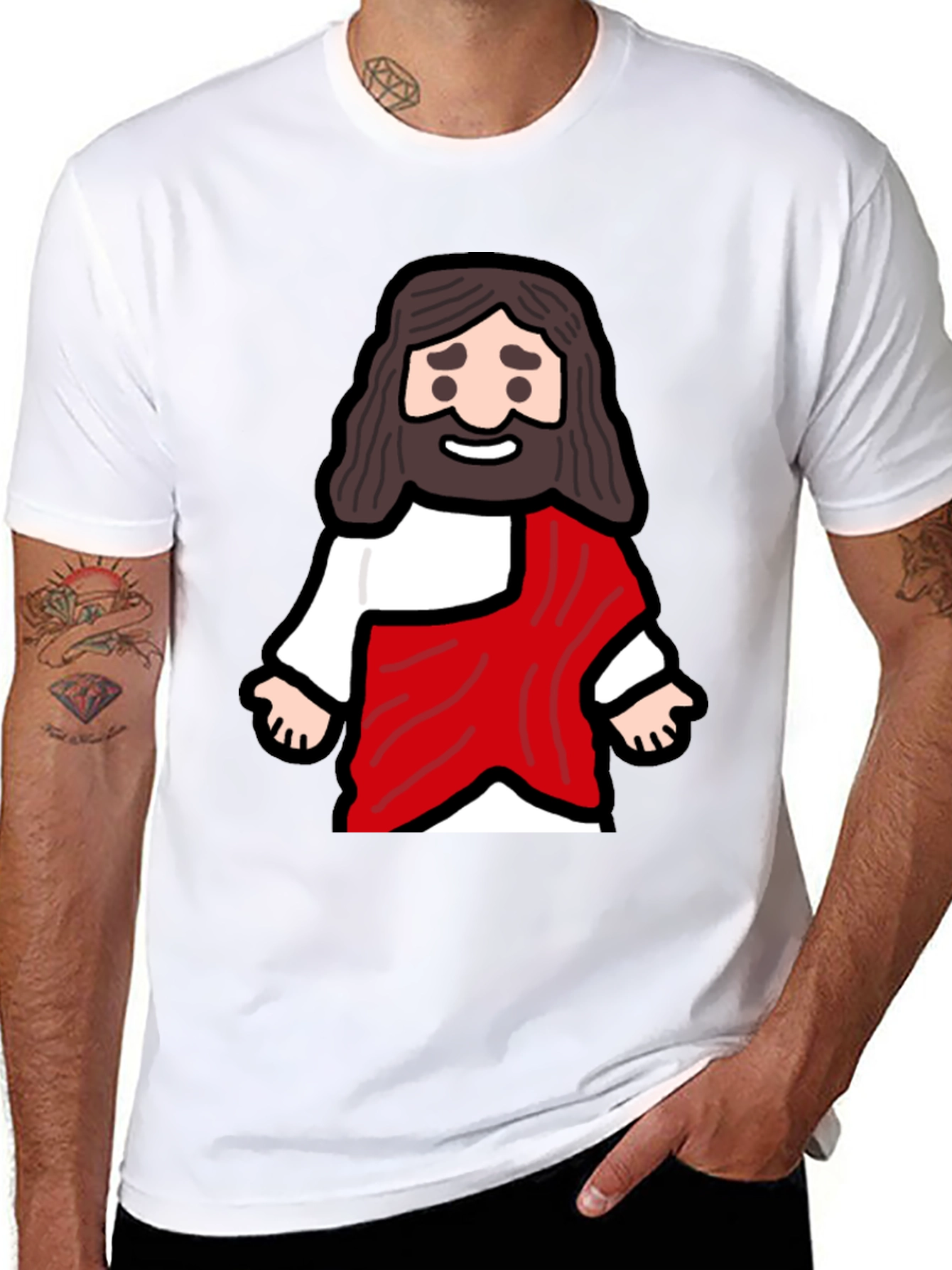 Cartoon Jesus Graphic T-Shirt - Black
