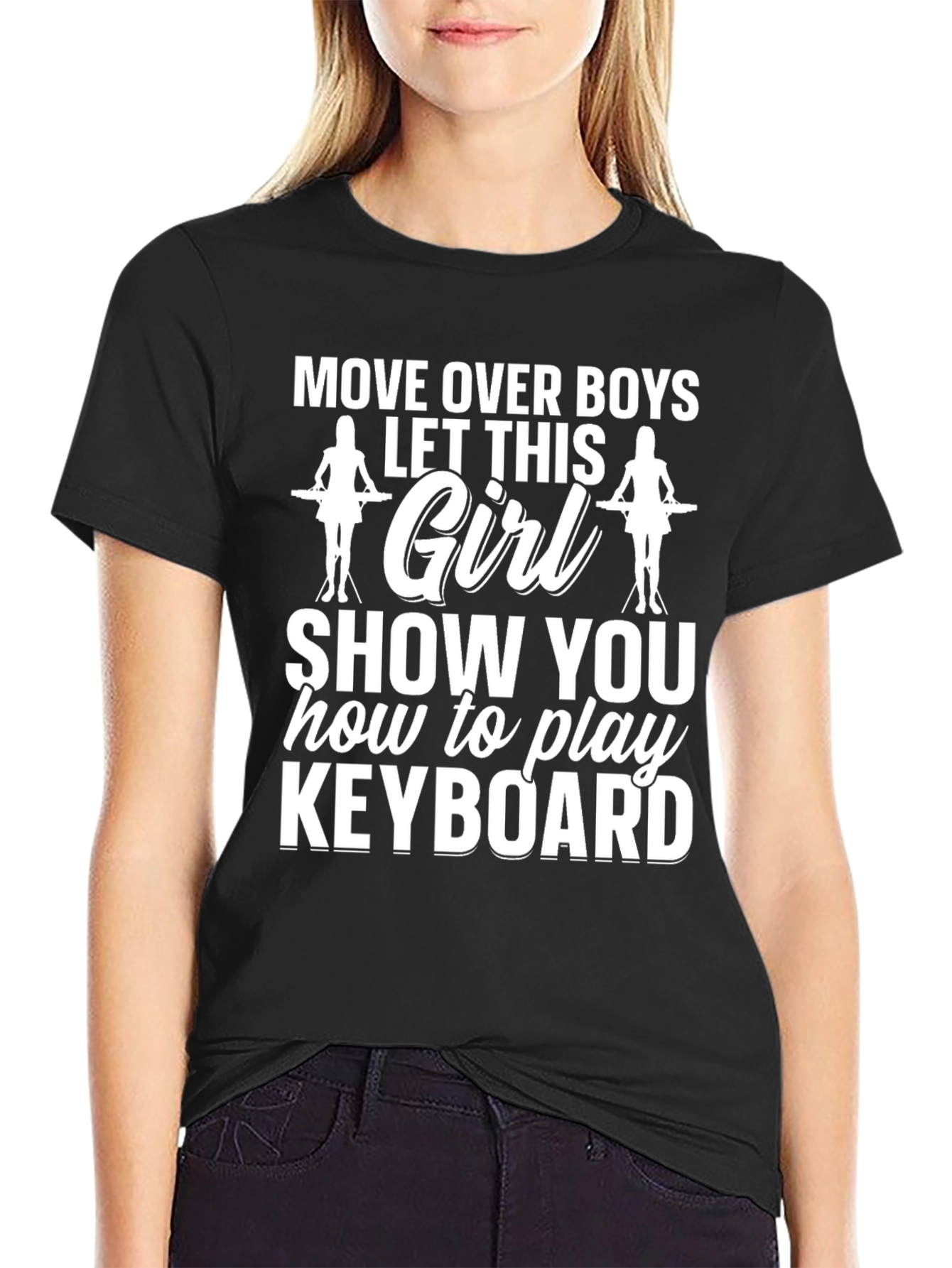 Move Over Keyboard Girl Graphic Tee - Black