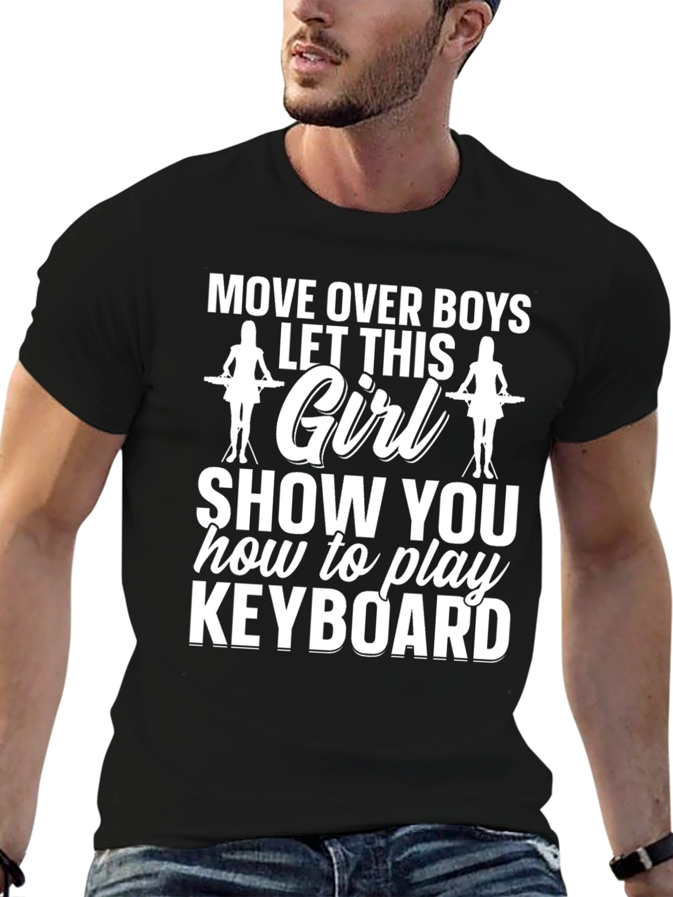 Move Over Keyboard Girl Graphic Tee - Black