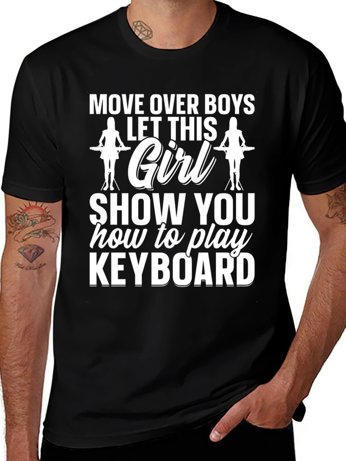 Move Over Keyboard Girl Graphic Tee - Black