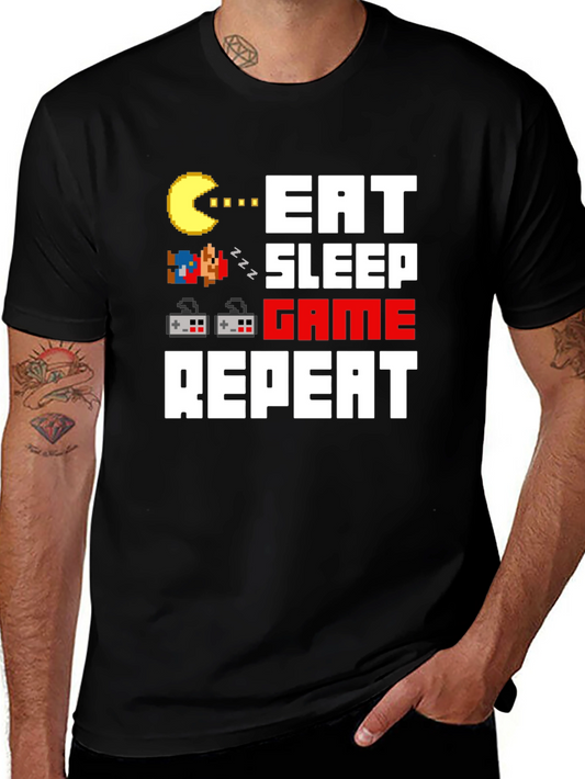 Eat Sleep Game Repeat T-Shirt - Gamer Pixel Art Tee