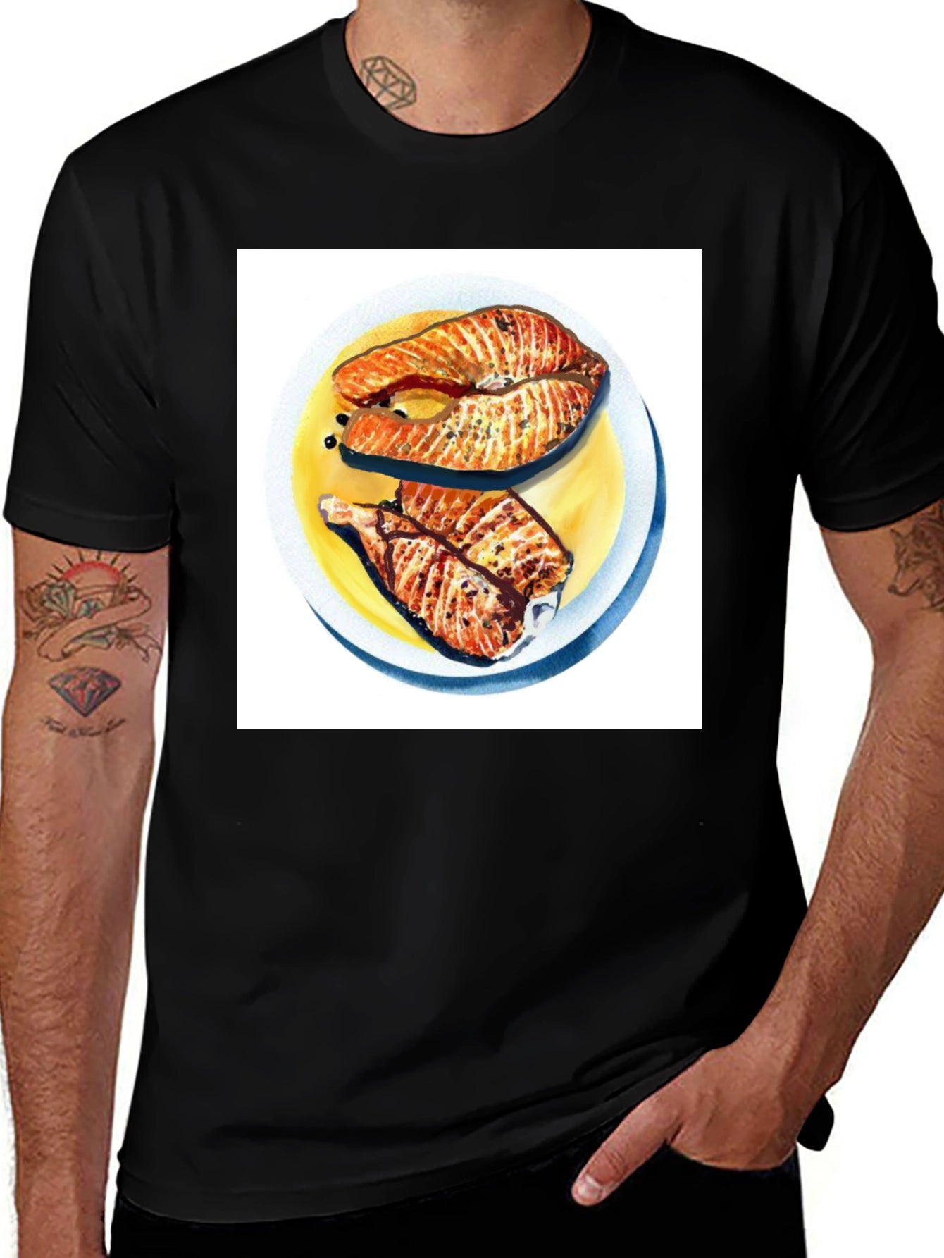 Salmon Meal Graphic T-Shirt - Black