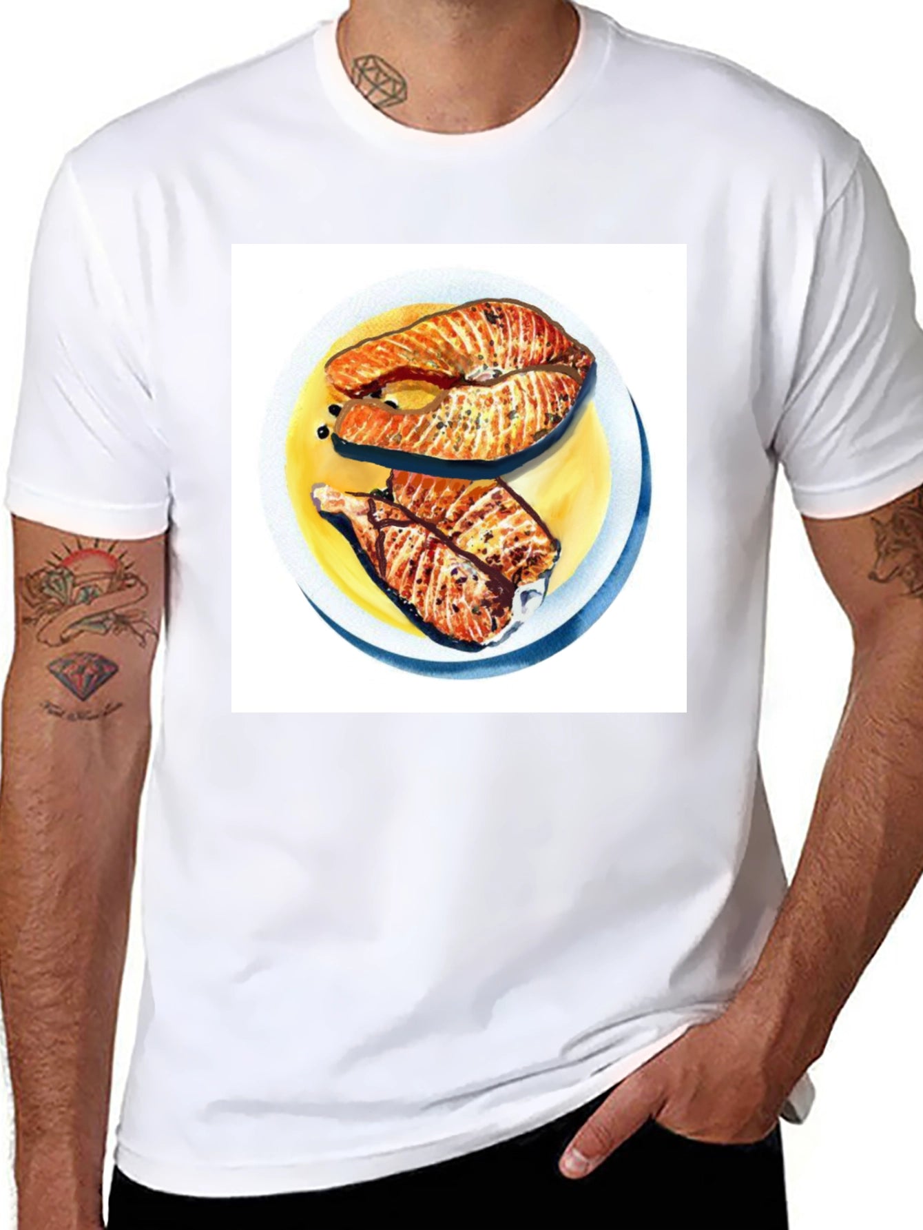 Salmon Meal Graphic T-Shirt - Black