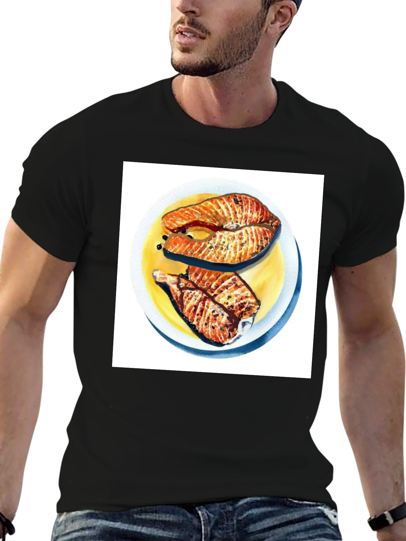 Salmon Meal Graphic T-Shirt - Black