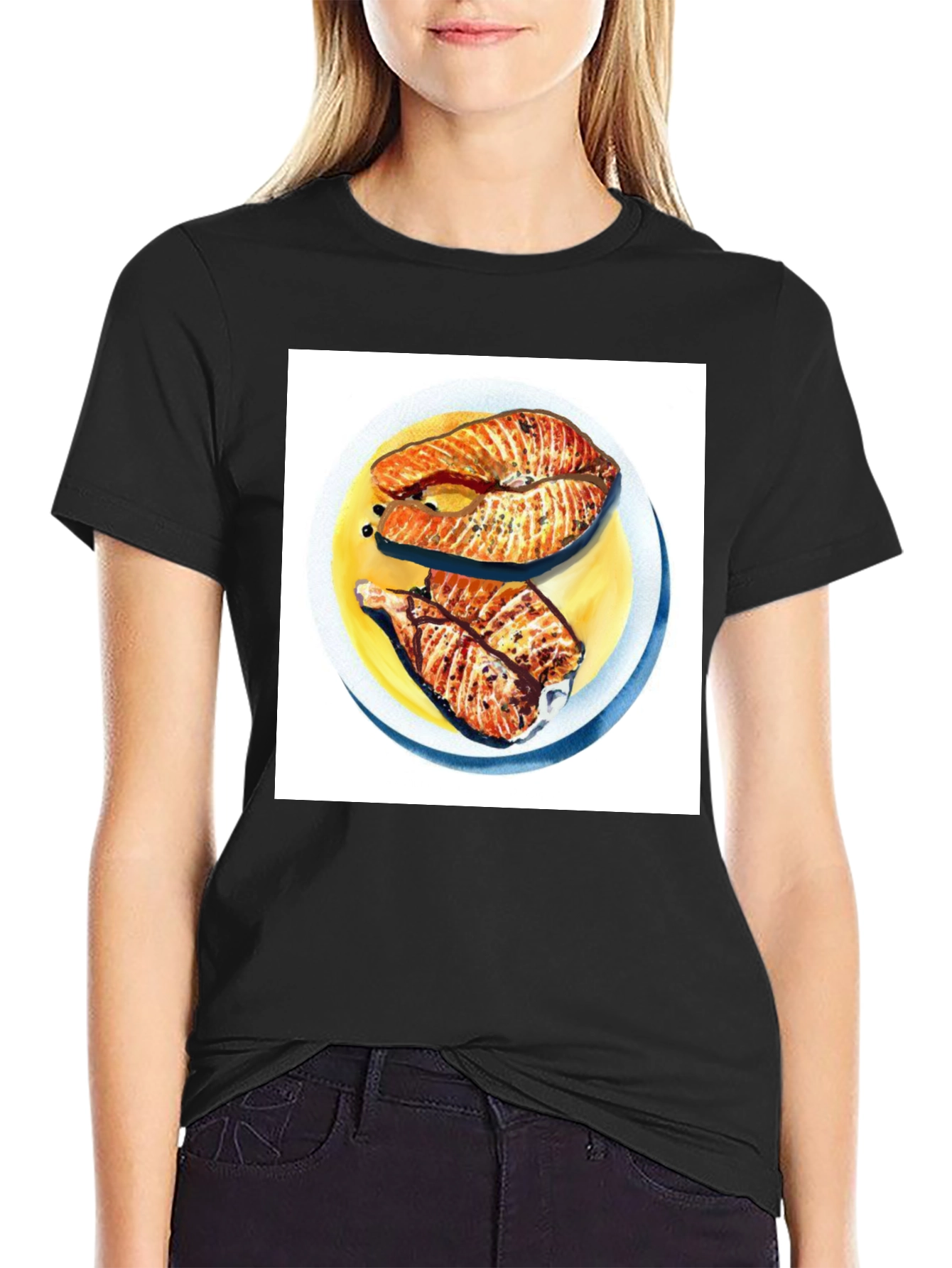 Salmon Meal Graphic T-Shirt - Black