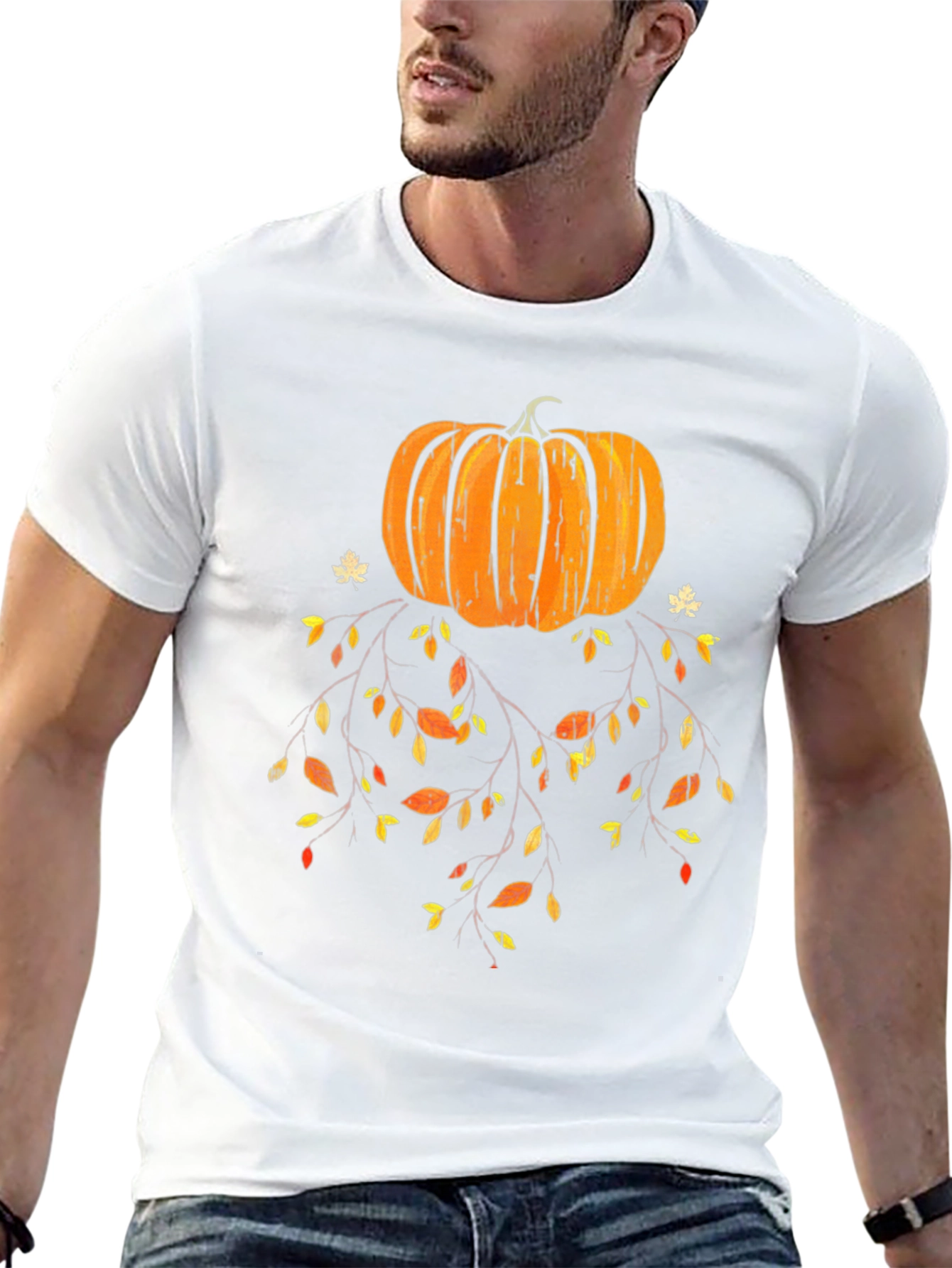 Pumpkin Fall Leaves Graphic Tee - Black