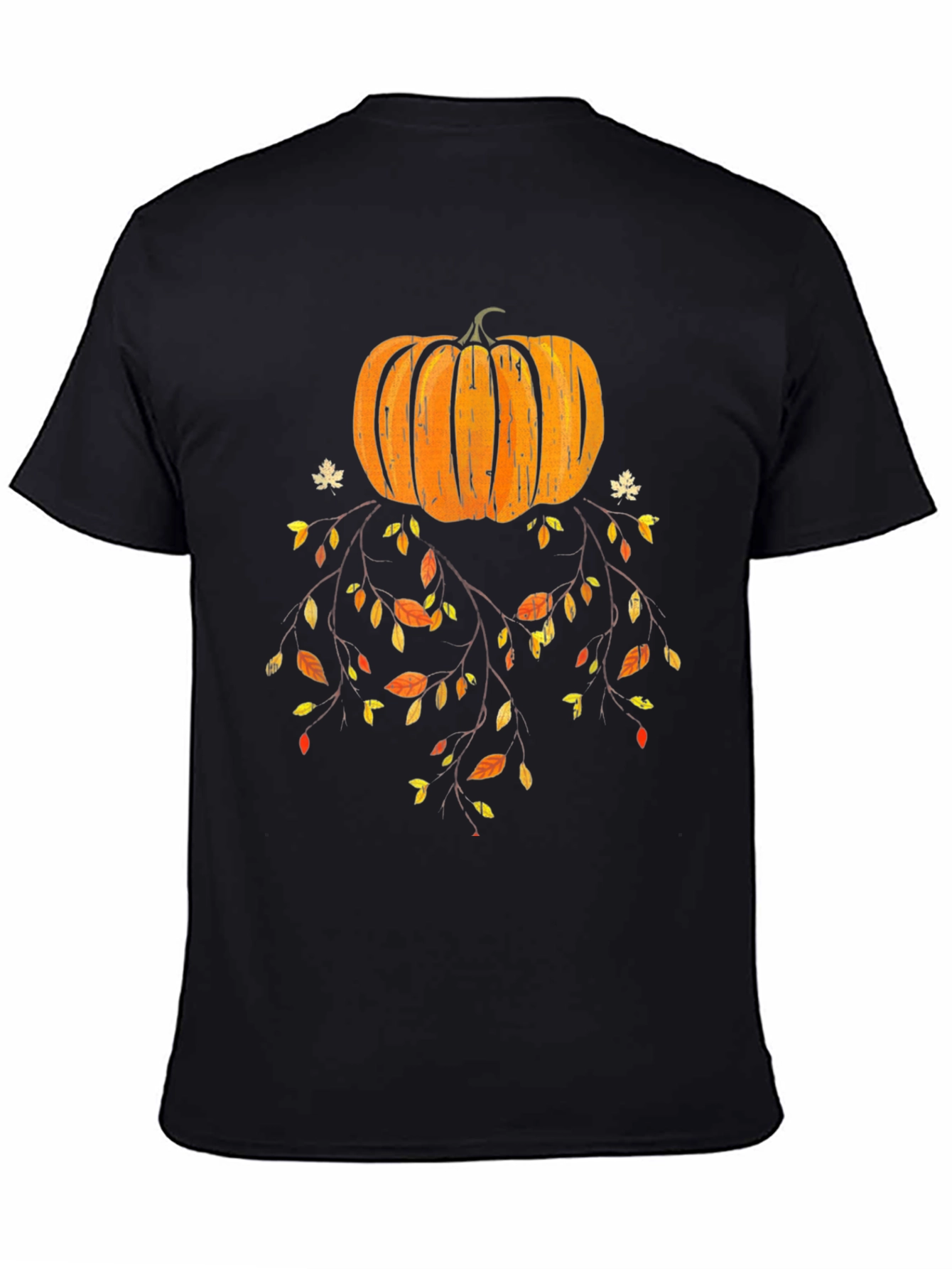 Pumpkin Fall Leaves Graphic Tee - Black
