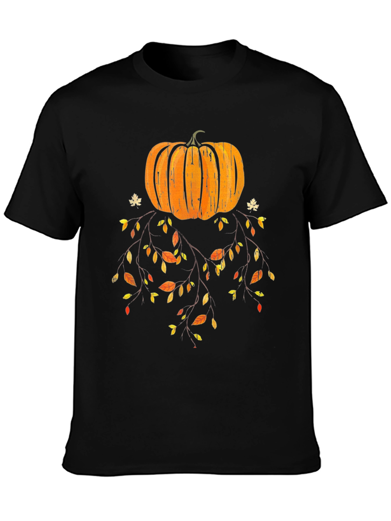 Pumpkin Fall Leaves Graphic Tee - Black