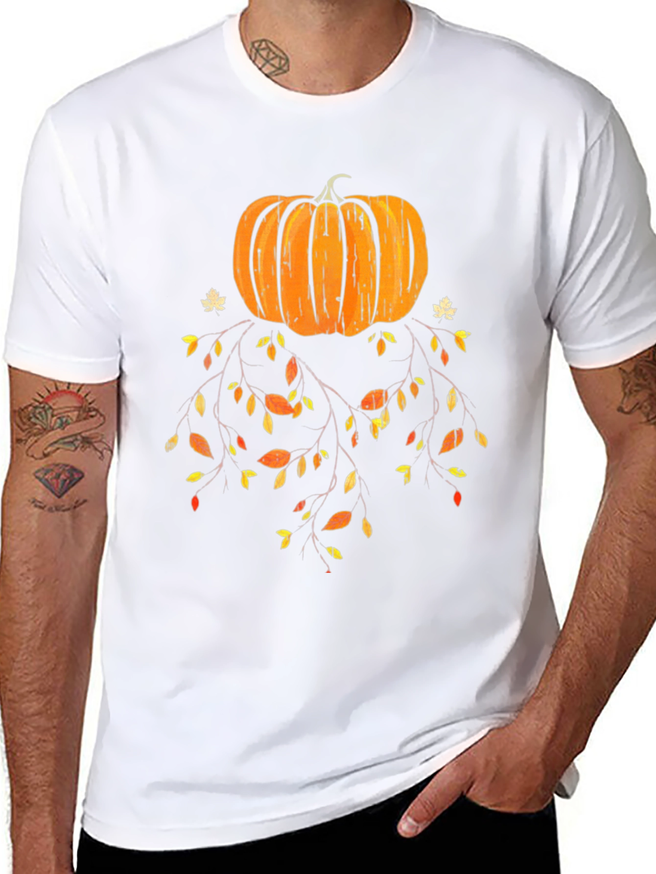 Pumpkin Fall Leaves Graphic Tee - Black