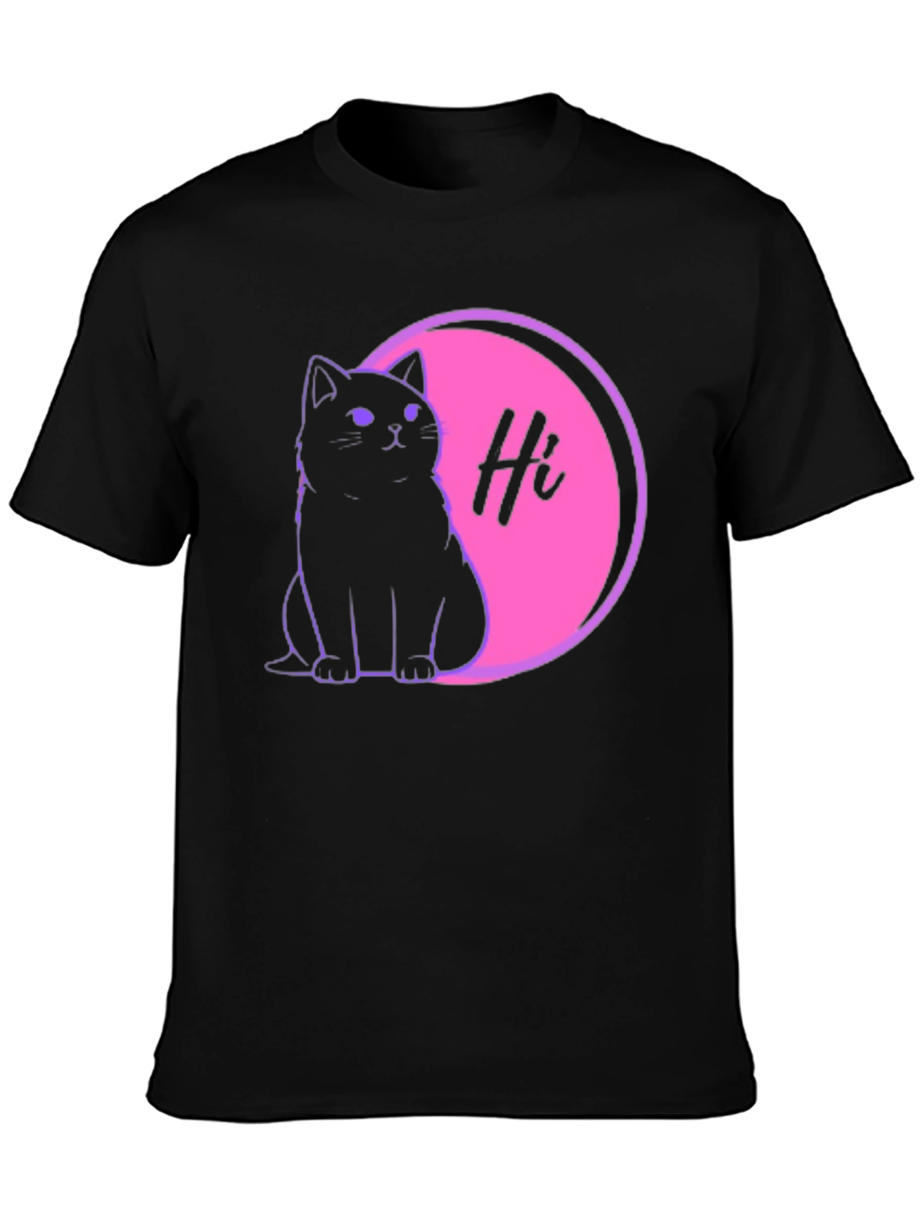 Cute Cat Hi Graphic Black T-Shirt