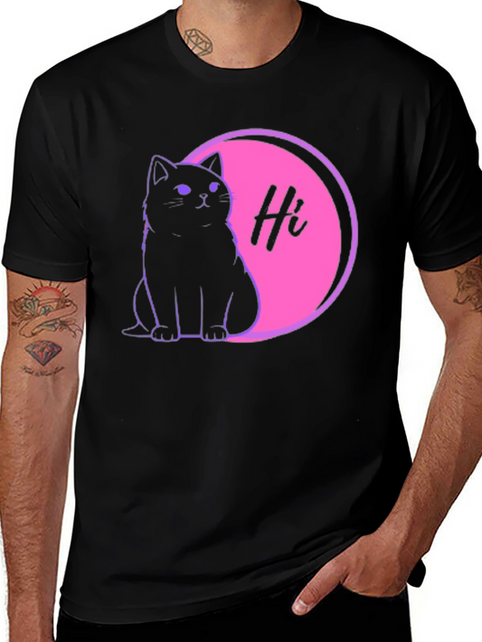 Cute Cat Hi Graphic Black T-Shirt