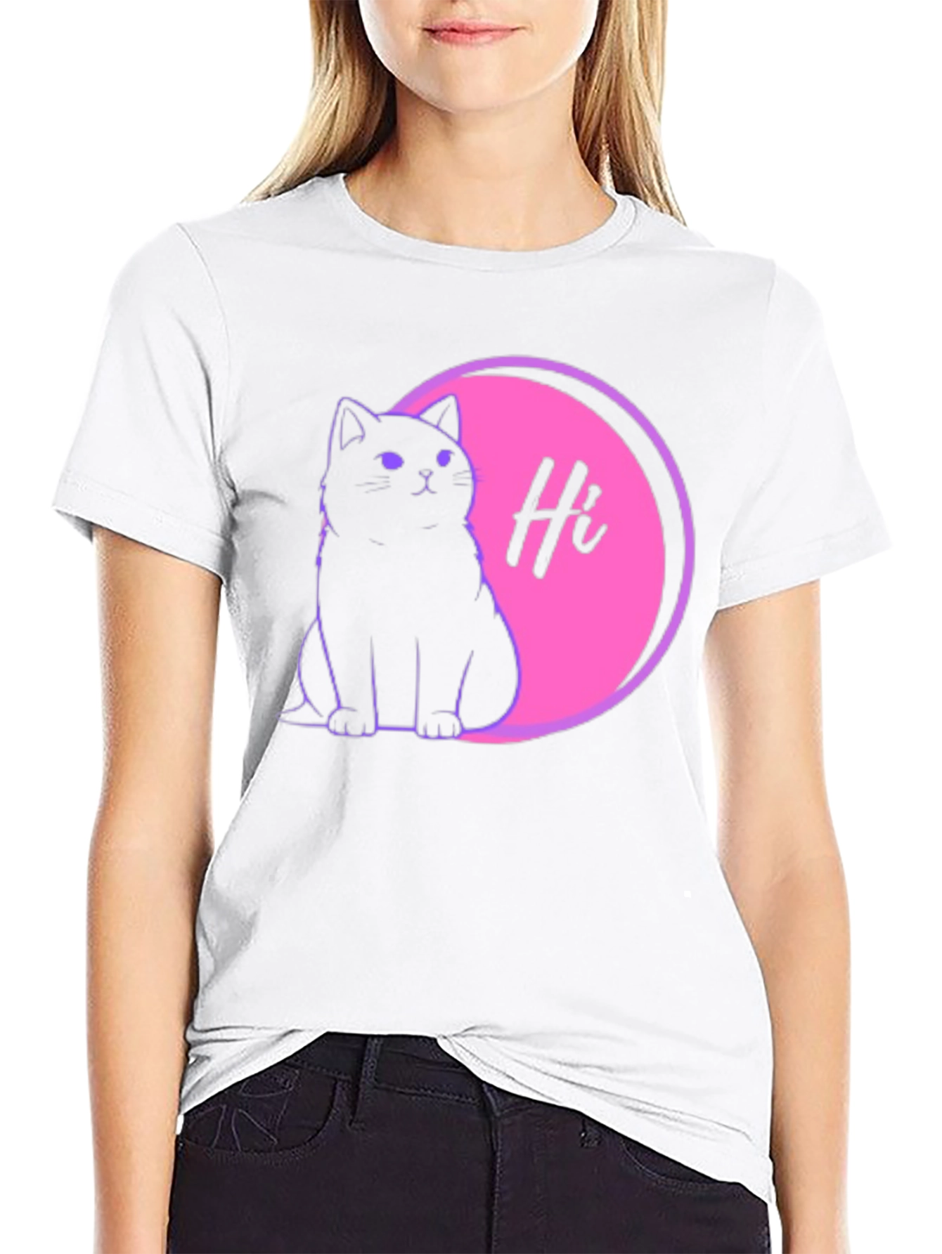 Cute Cat Hi Graphic Black T-Shirt