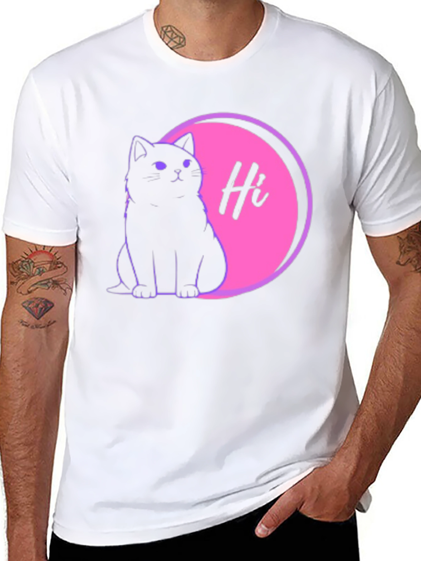 Cute Cat Hi Graphic Black T-Shirt