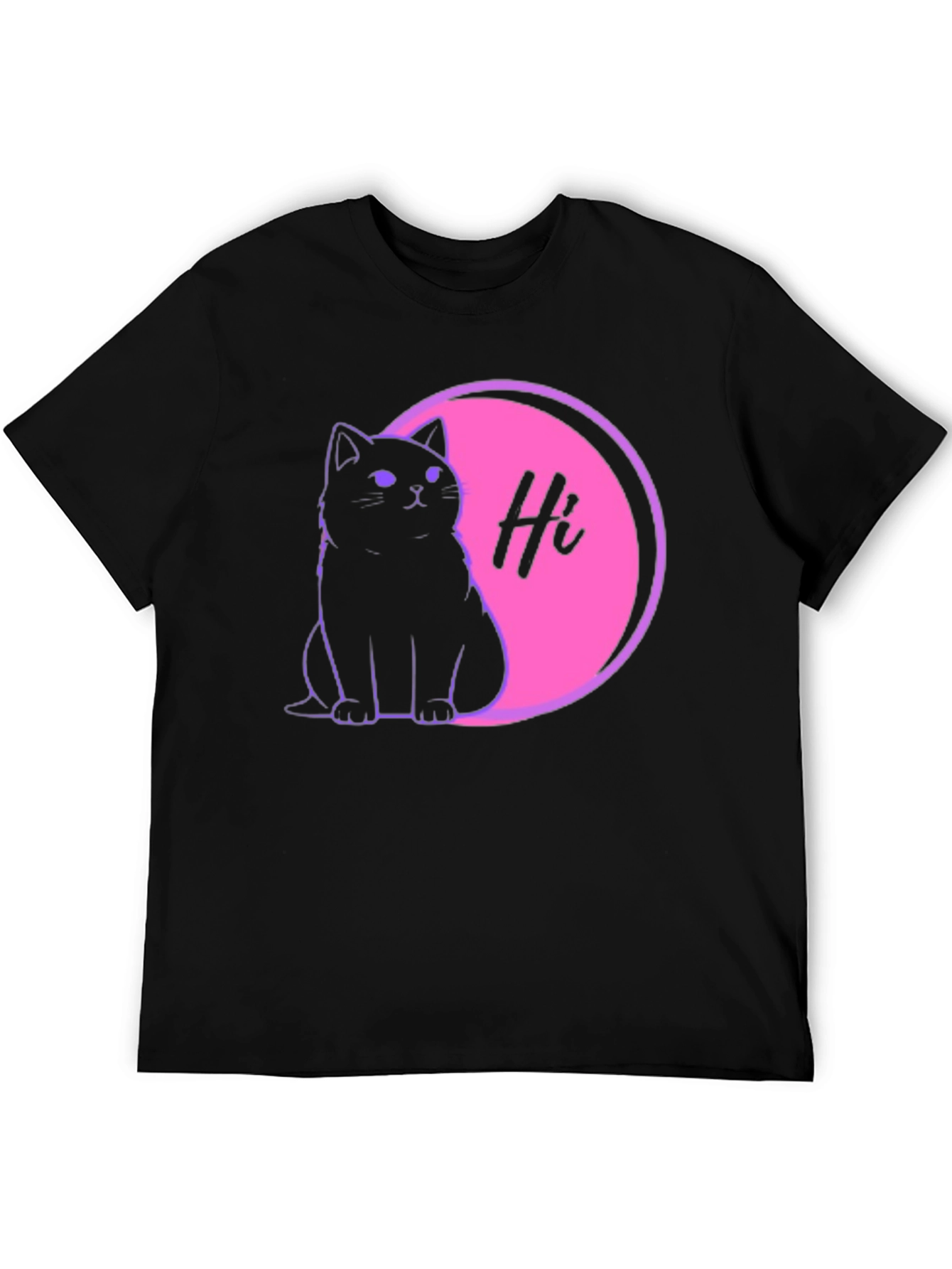 Cute Cat Hi Graphic Black T-Shirt