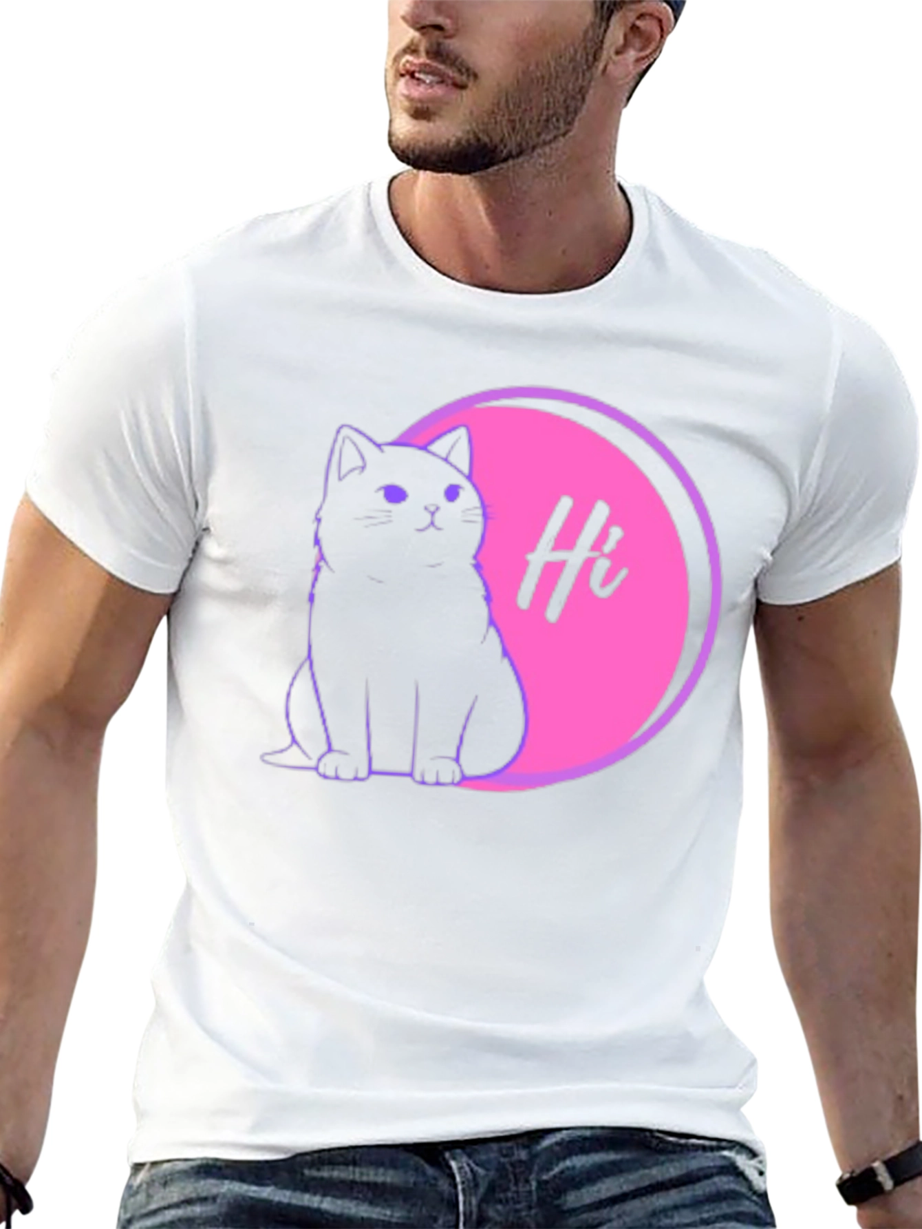 Cute Cat Hi Graphic Black T-Shirt